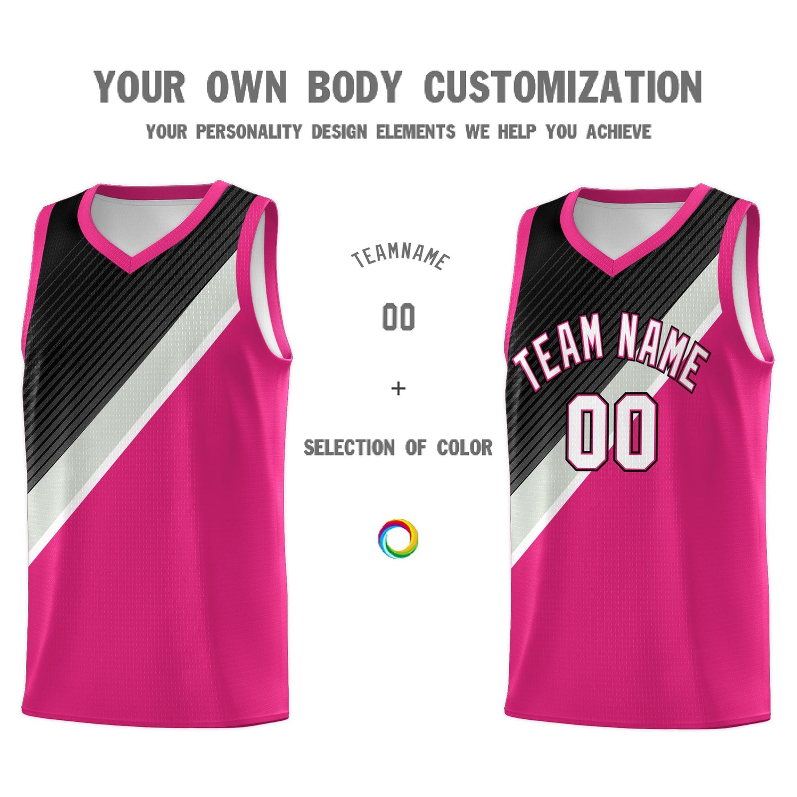 Custom Rose Red Sky Blue Black Gray Diagonal Stripes Color Block Sets Basketball Jersey | For Men,Perfect for Teams,Perfect for Coaches,Sublimation Printed,For Kid,For Youth | KXKSHOP