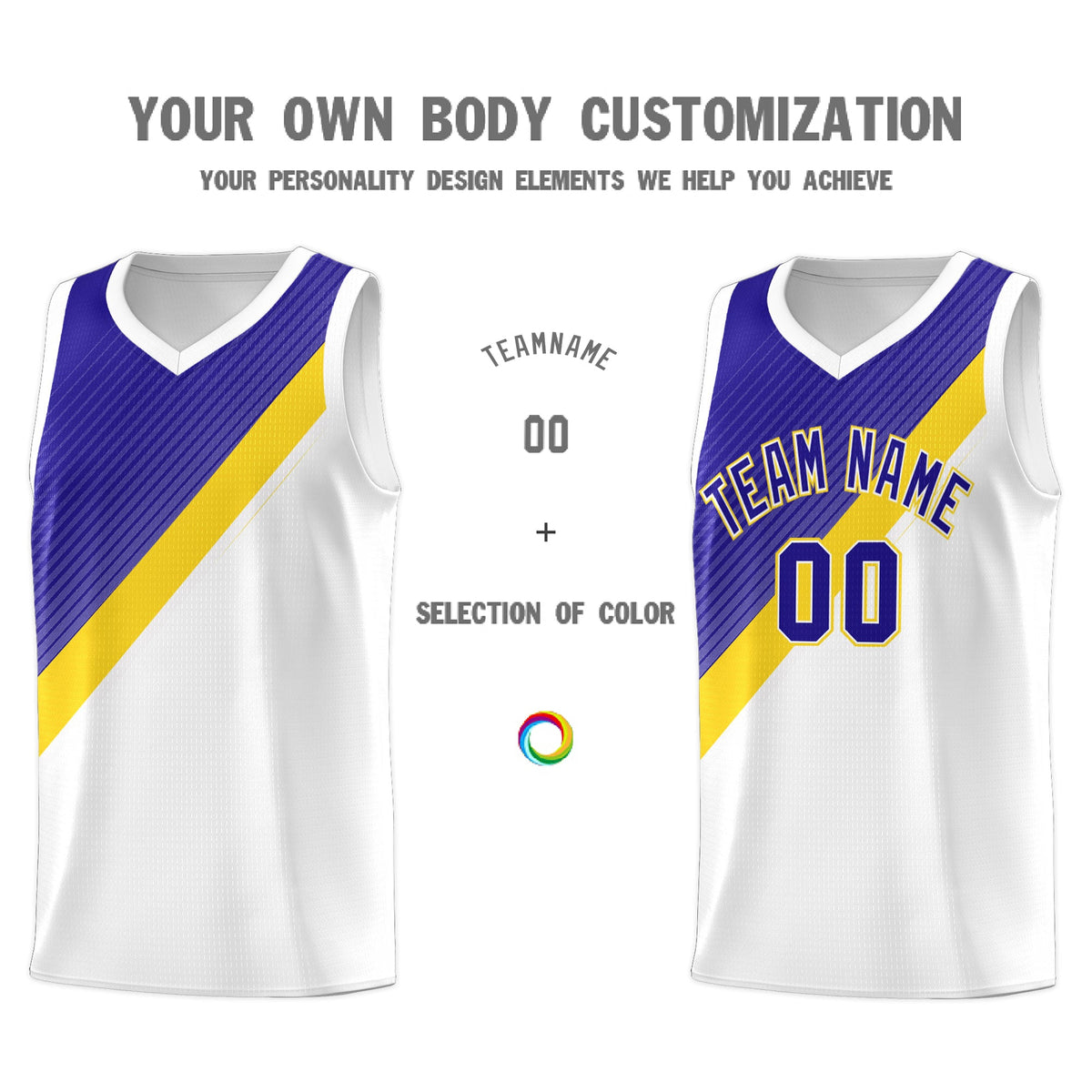 Custom White Royal Gold Diagonal Stripes Color Block Sets Basketball Jersey | For Men,Perfect for Teams,Perfect for Coaches,Sublimation Printed,For Kid,For Youth | KXKSHOP