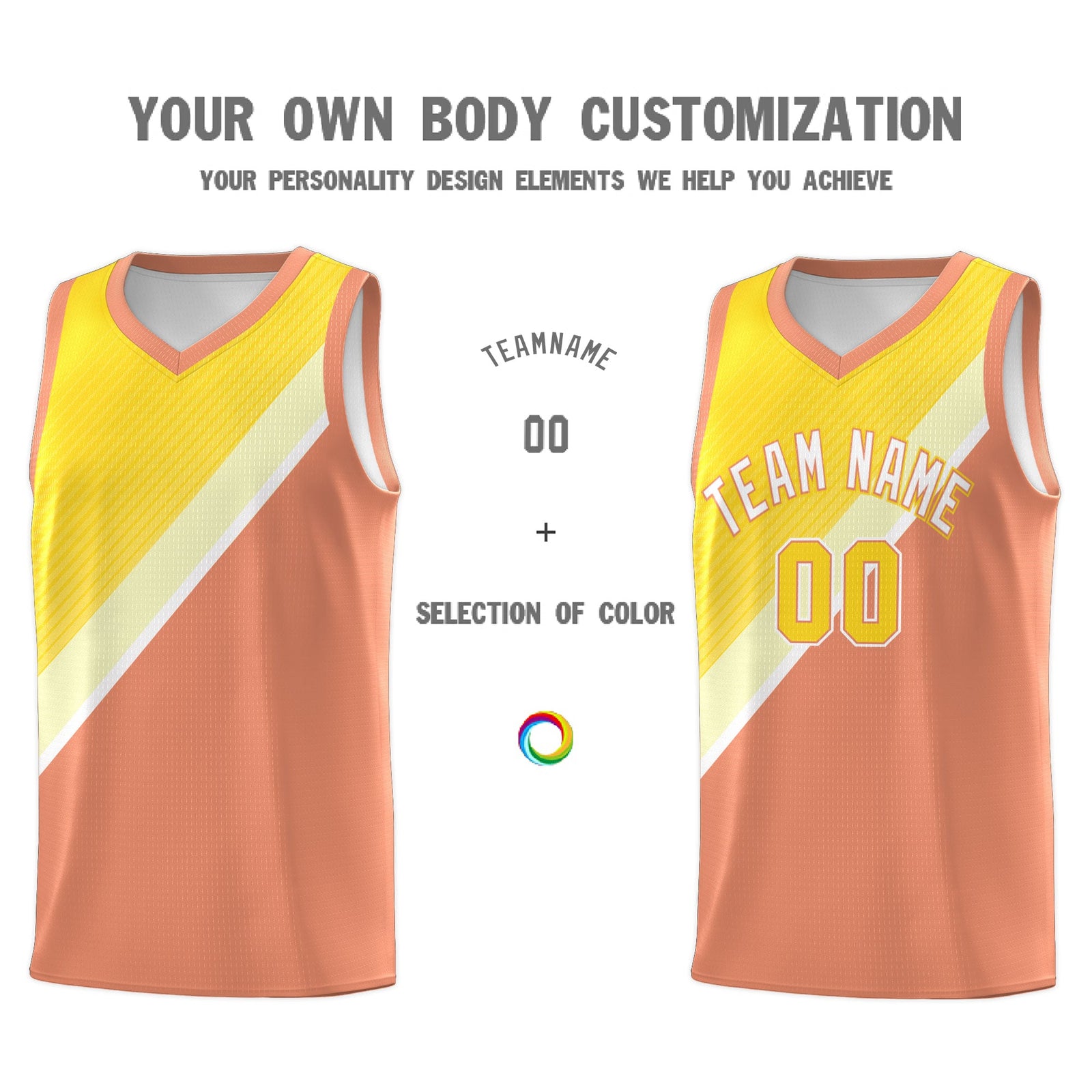 Custom Light Orange Gold Diagonal Stripes Color Block Sets Basketball Jersey | For Men,Perfect for Teams,Perfect for Coaches,Sublimation Printed,For Kid,For Youth | KXKSHOP
