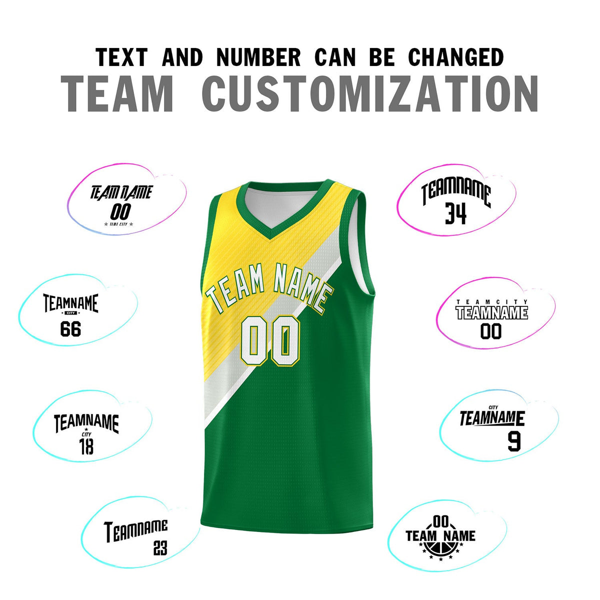 Custom Kelly Green Gold Gray Diagonal Stripes Color Block Sets Basketball Jersey | For Men,Perfect for Teams,Perfect for Coaches,Sublimation Printed,For Kid,For Youth | KXKSHOP
