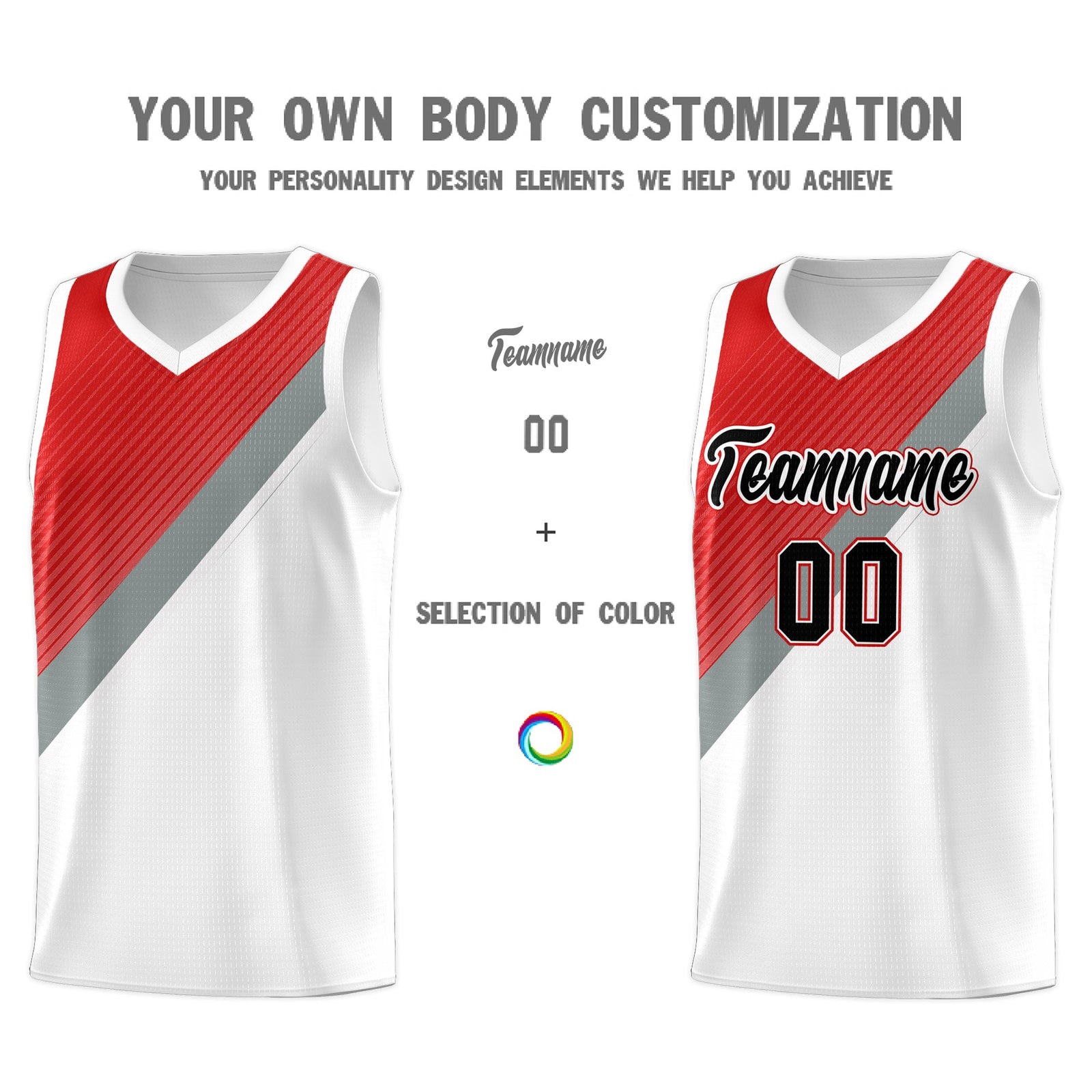 Custom Red Silver Gray White Diagonal Stripes Color Block Sets Basketball Jersey | For Men,Perfect for Teams,Perfect for Coaches,Sublimation Printed,For Kid,For Youth | KXKSHOP