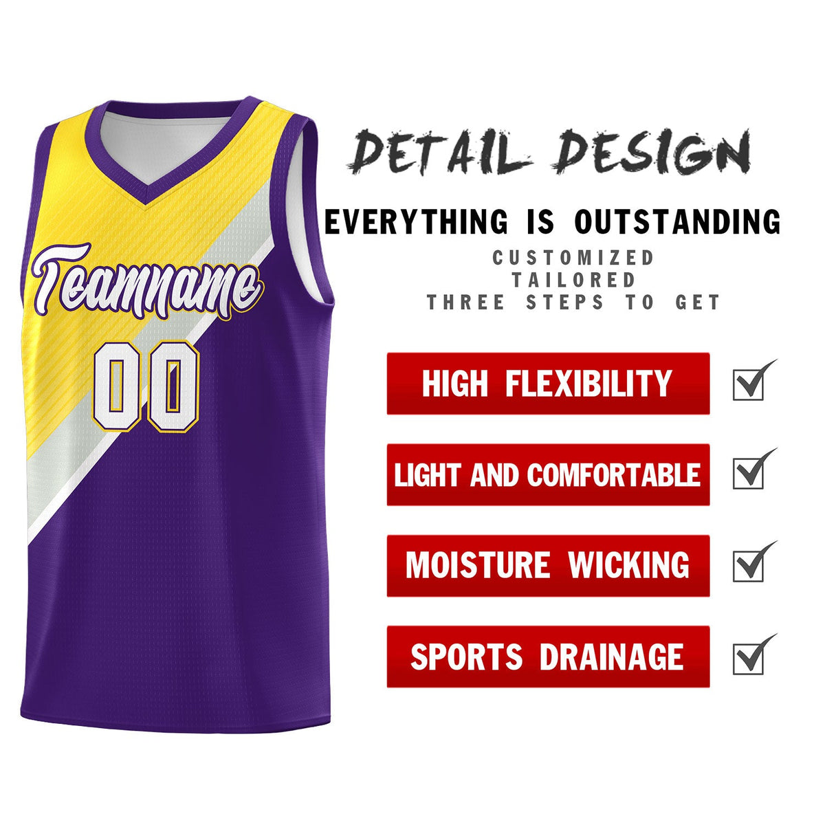 Custom Purple Gold Gray Diagonal Stripes Color Block Sets Basketball Jersey | For Men,Perfect for Teams,Perfect for Coaches,Sublimation Printed,For Kid,For Youth | KXKSHOP
