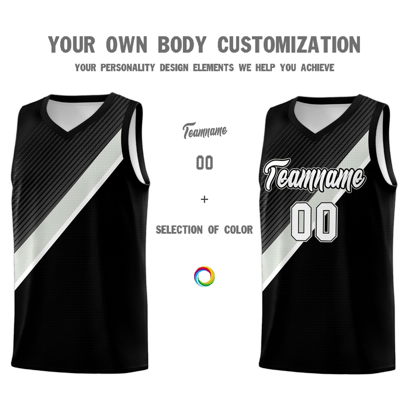 Custom Black Gray White Diagonal Stripes Color Block Sets Basketball Jersey | For Men,Perfect for Teams,Perfect for Coaches,Sublimation Printed,For Kid,For Youth | KXKSHOP