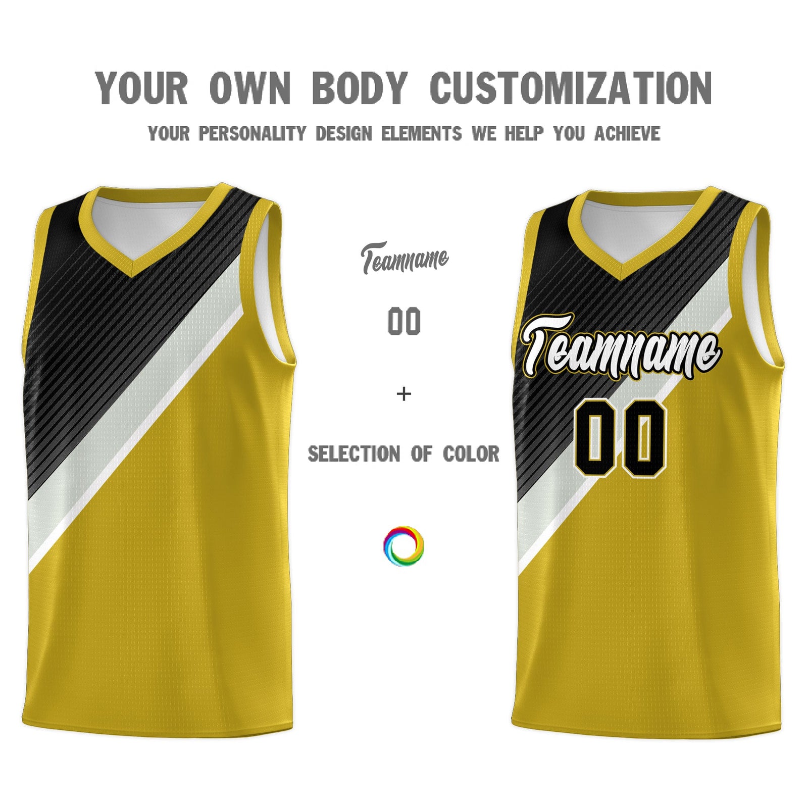 Custom Old Gold Black Gray Diagonal Stripes Color Block Sets Basketball Jersey | For Men,Perfect for Teams,Perfect for Coaches,Sublimation Printed,For Kid,For Youth | KXKSHOP