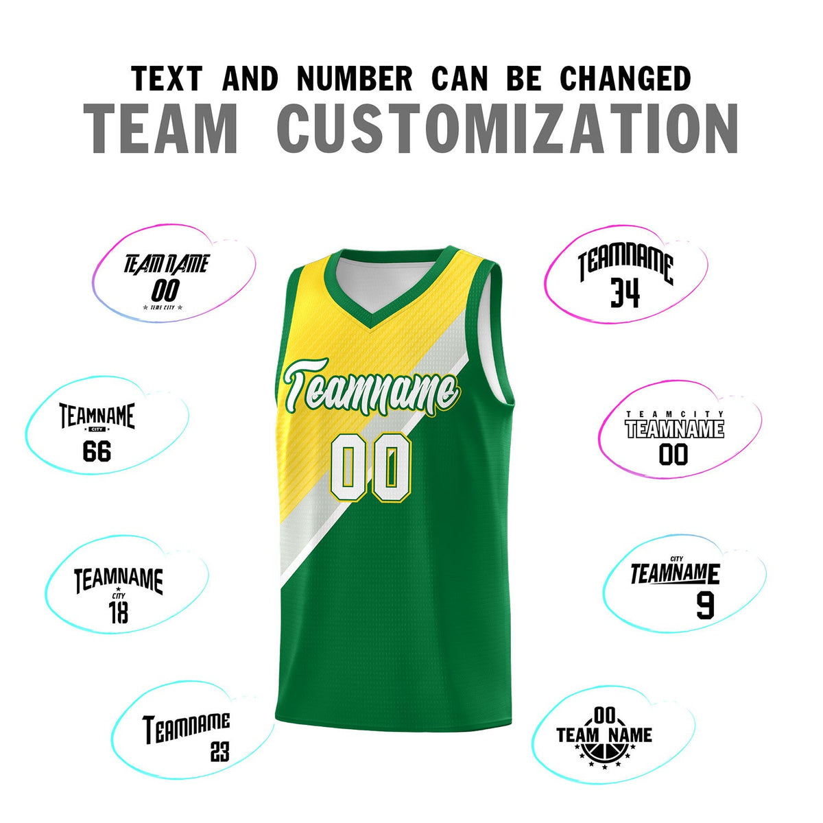Custom Kelly Green Gold Gray Diagonal Stripes Color Block Sets Basketball Jersey | For Men,Perfect for Teams,Perfect for Coaches,Sublimation Printed,For Kid,For Youth | KXKSHOP