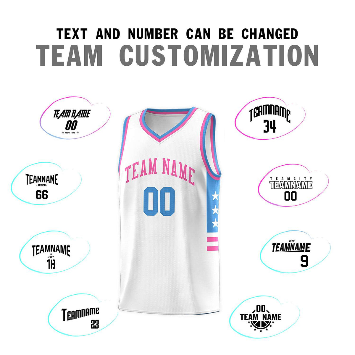 Custom White Powder Blue-Pink Personalized Star Pattern Sports Uniform Basketball Jersey