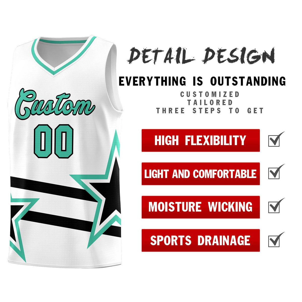 Custom White Basketball Kits With Bright Green Star Pattern And Double Lines