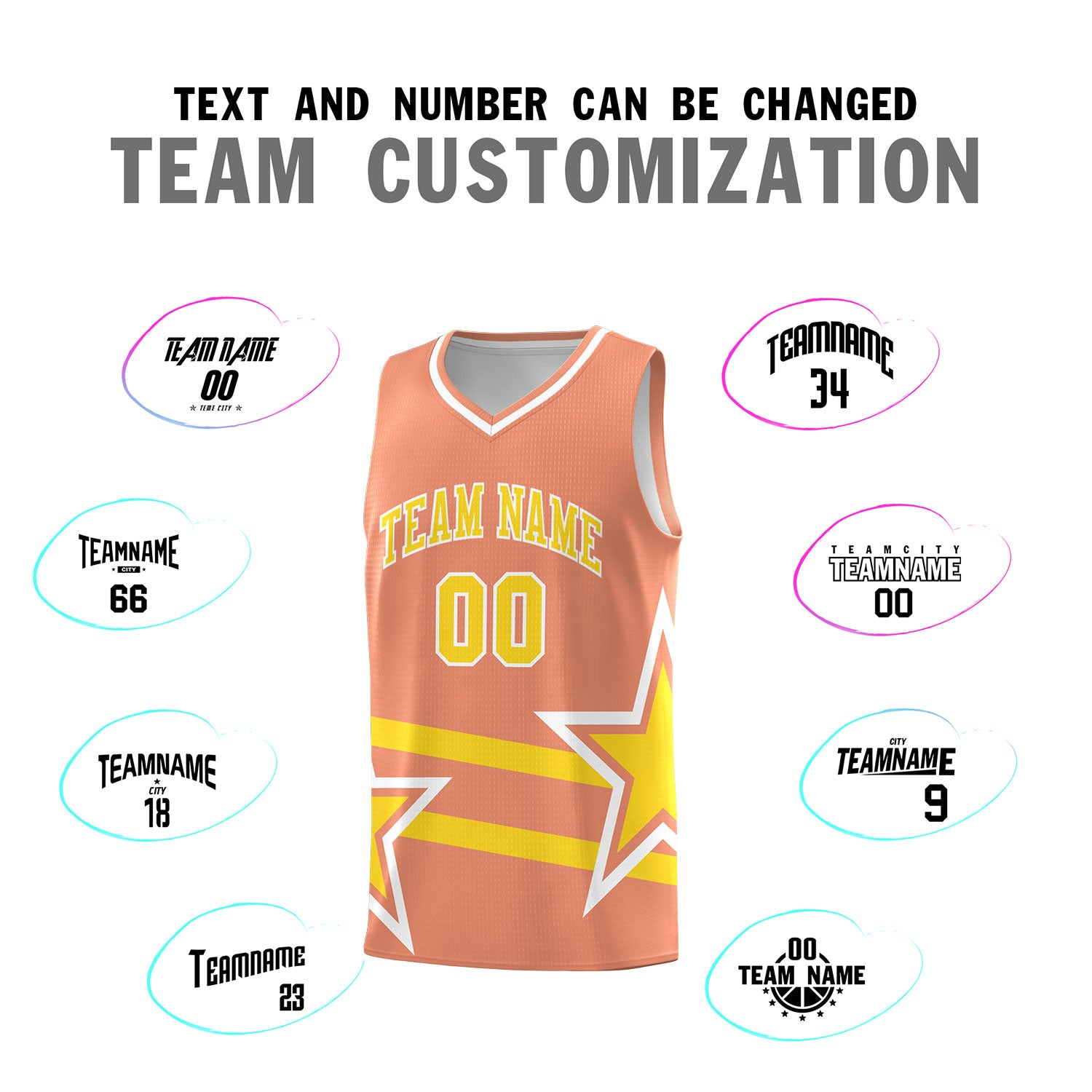 Custom Light Orange Basketball Kits With Gold Star Pattern And Double Lines