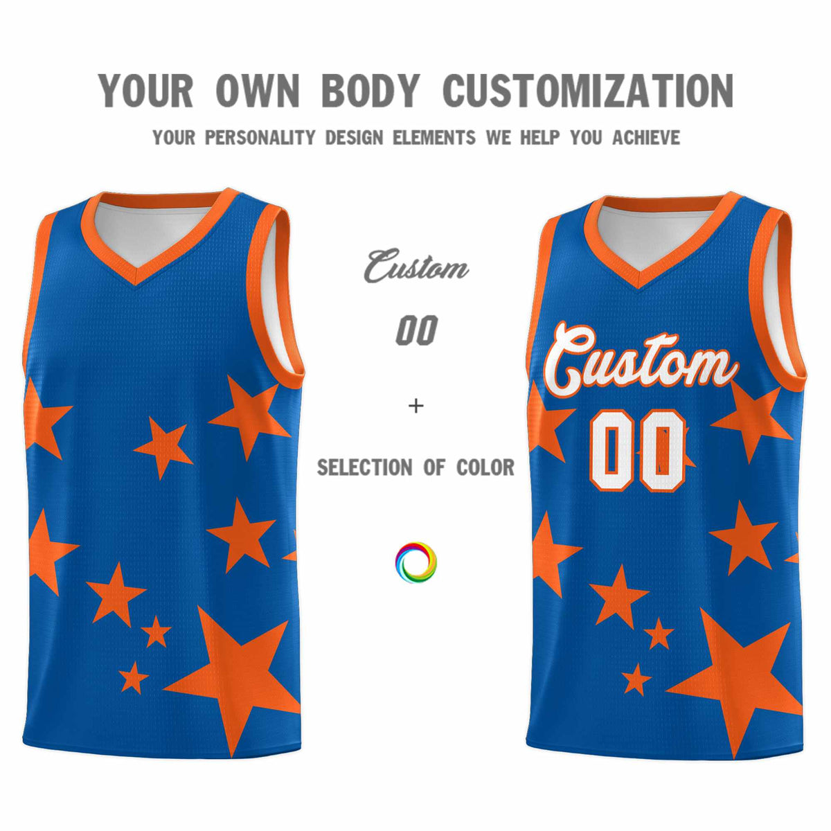 Custom Royal Orange Graffiti Pattern Star Print Basketball Kits Sets