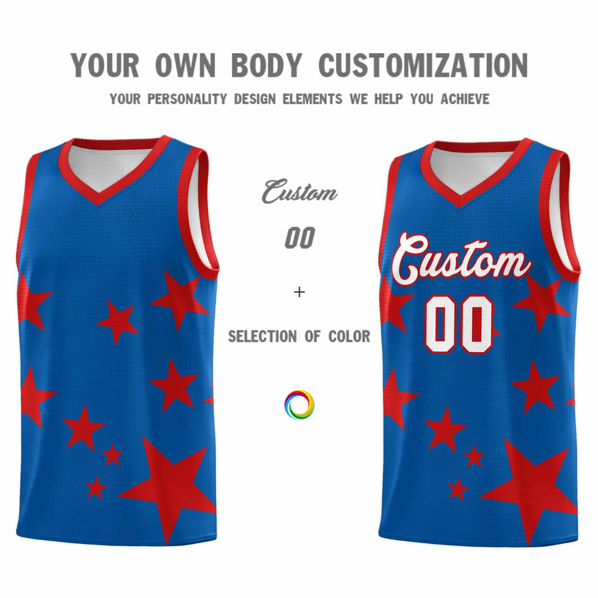 Custom Royal Red Graffiti Pattern Star Print Basketball Kits Sets