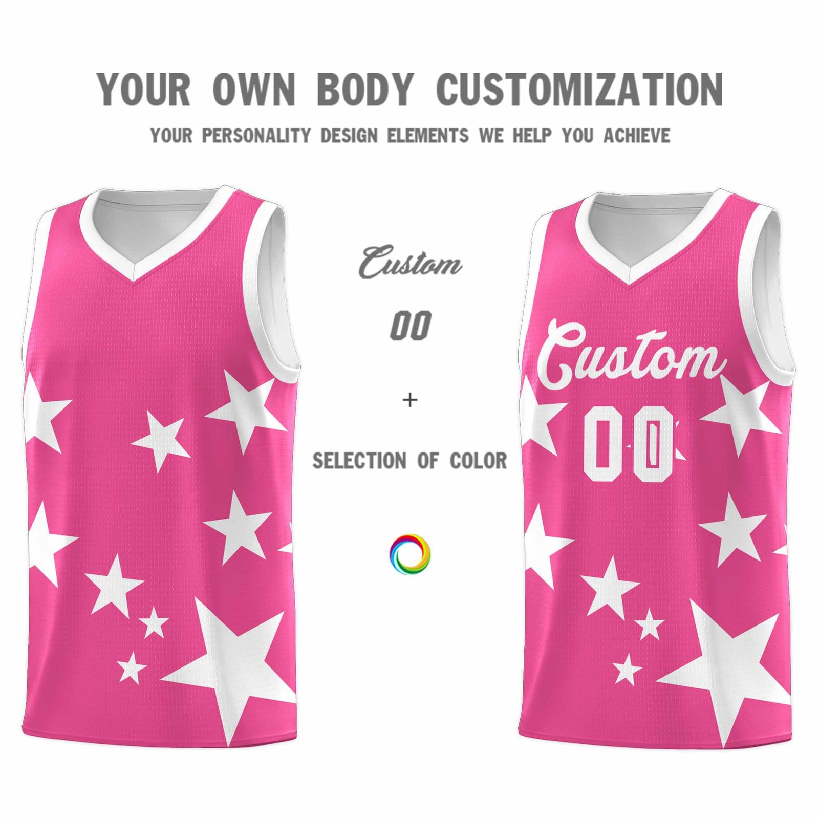 Custom Pink White Graffiti Pattern Star Print Basketball Kits Sets