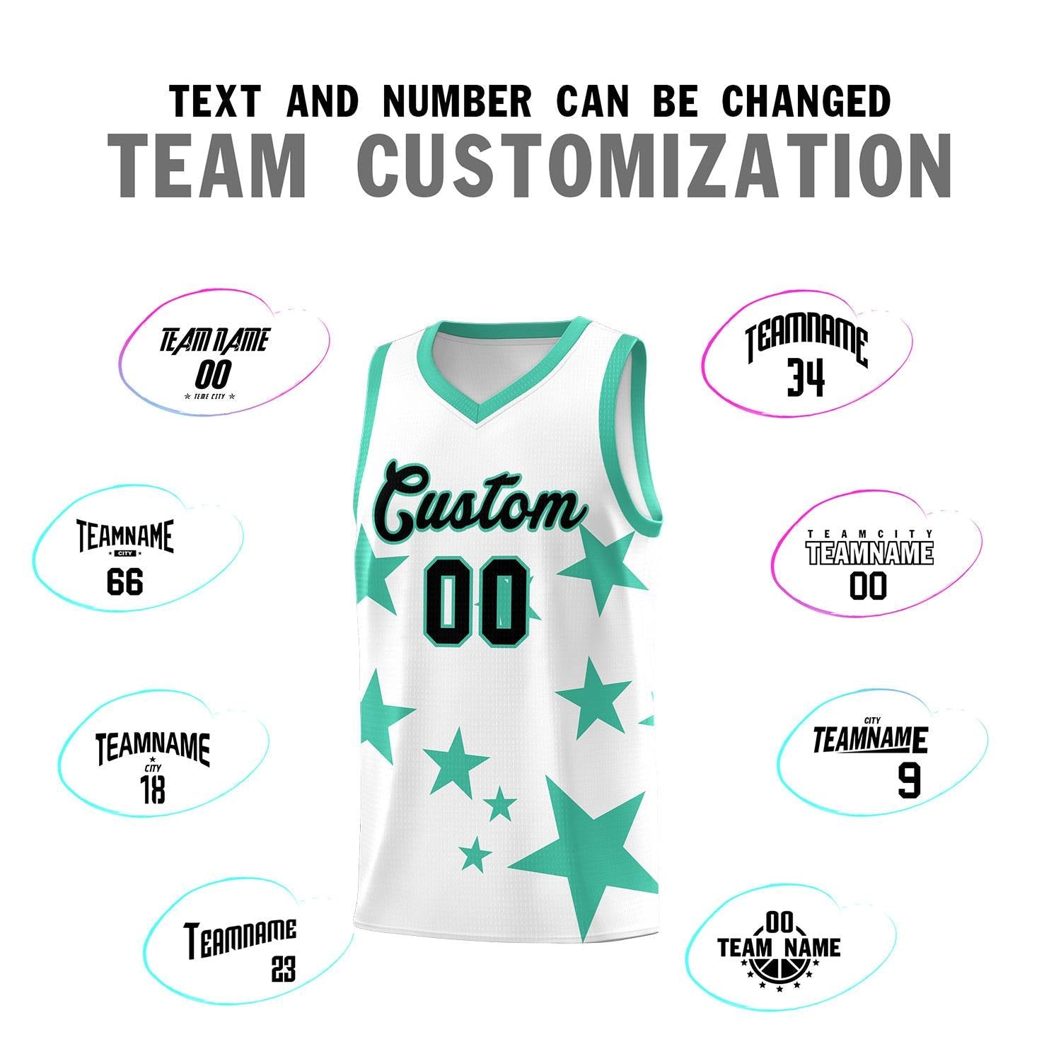 Custom White Bright Green Graffiti Pattern Star Print Basketball Kits Sets