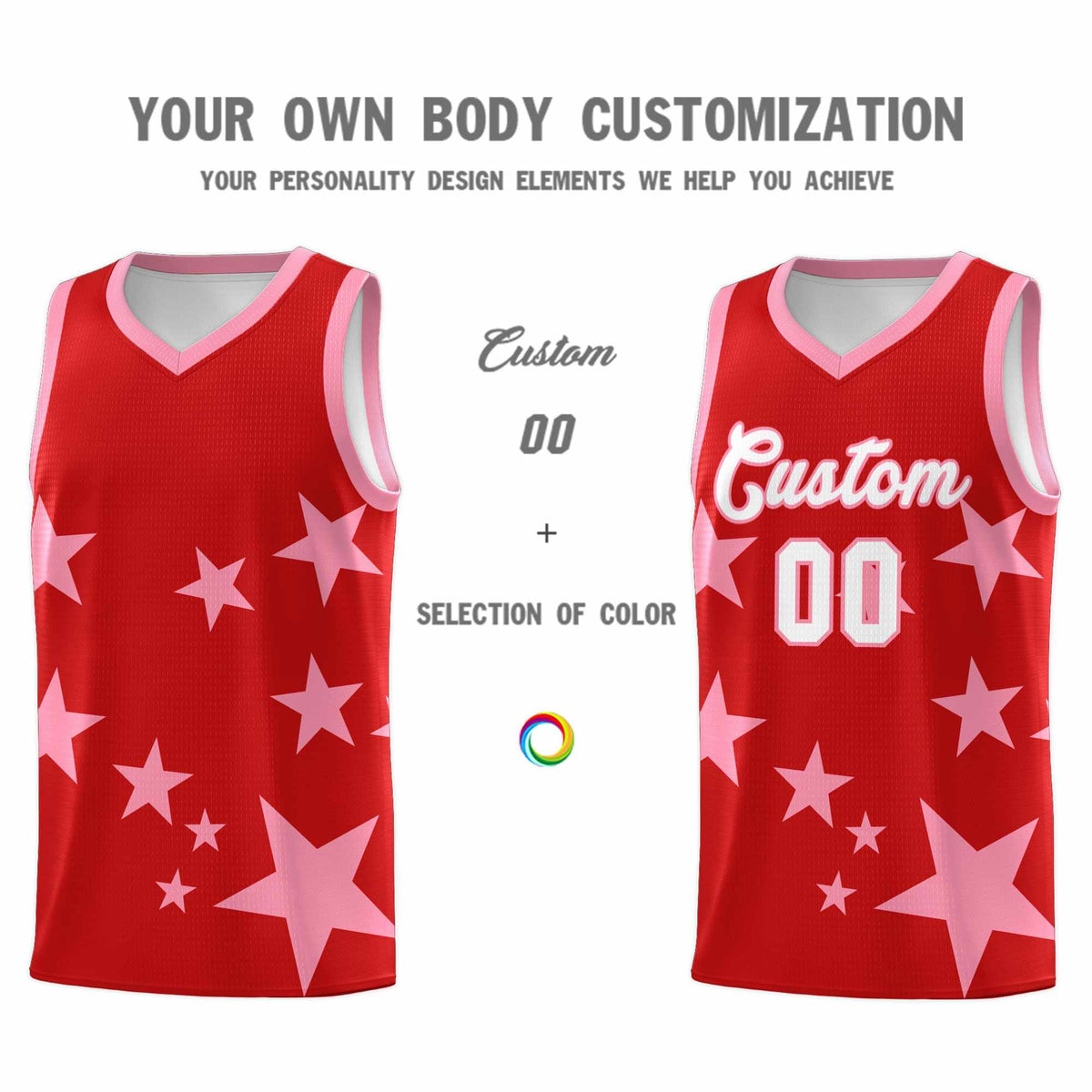 Custom Red Light Pink Graffiti Pattern Star Print Basketball Kits Sets