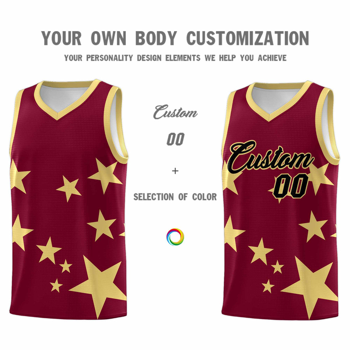 Custom Crimson Khaki Graffiti Pattern Star Print Basketball Kits Sets