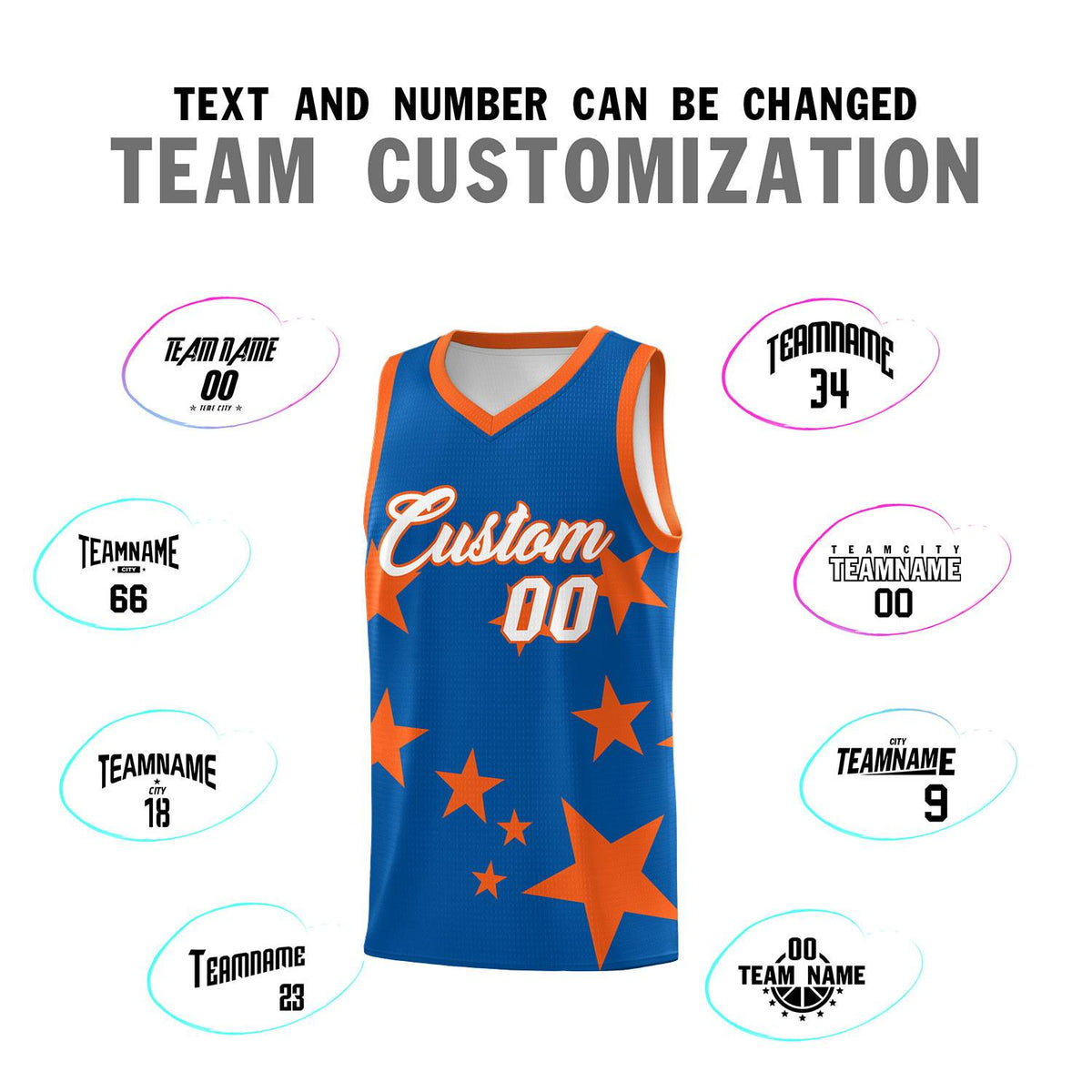 Custom Royal Orange Graffiti Pattern Star Print Basketball Kits Sets
