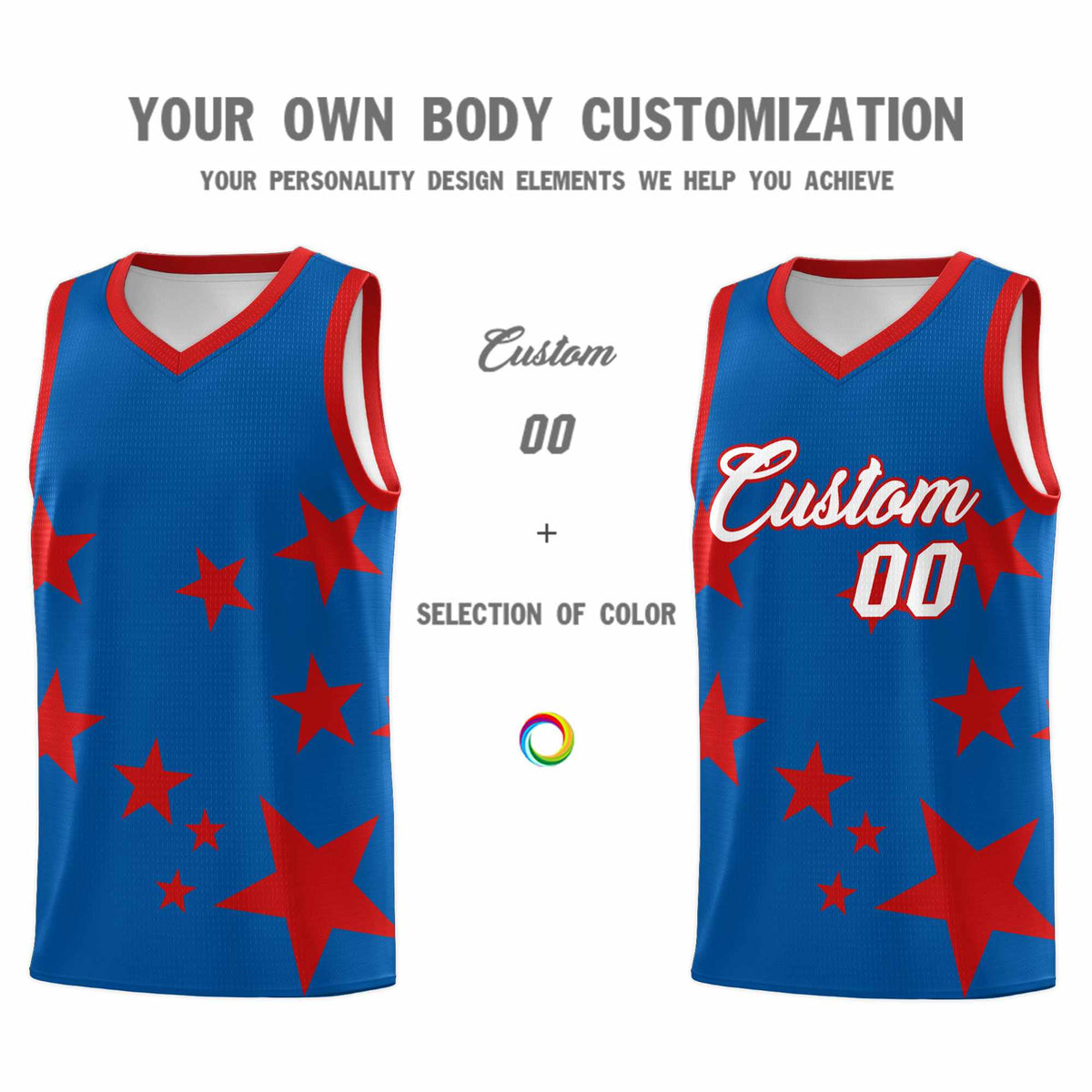 Custom Royal Red Graffiti Pattern Star Print Basketball Kits Sets