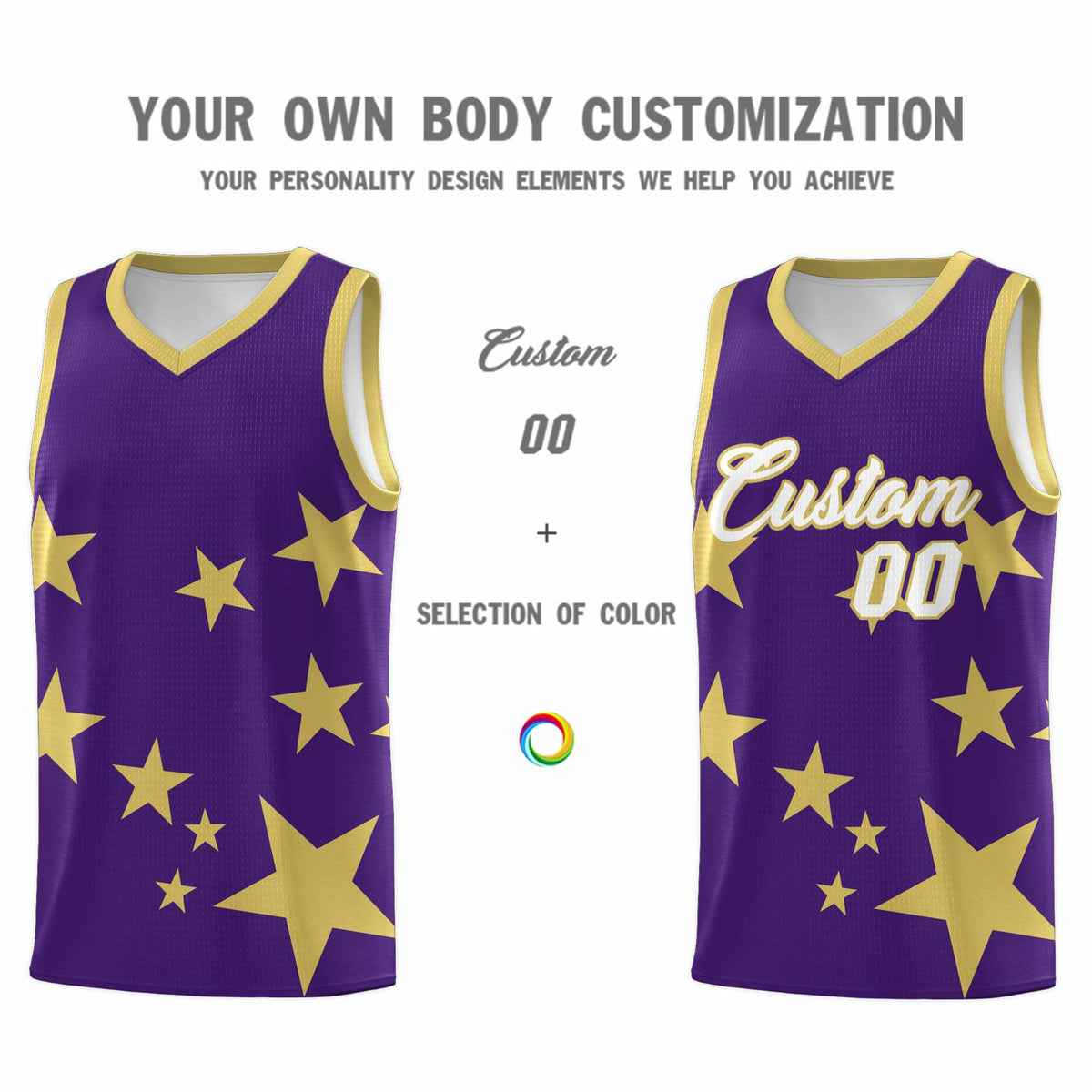 Custom Purple Old Gold Graffiti Pattern Star Print Basketball Kits Sets