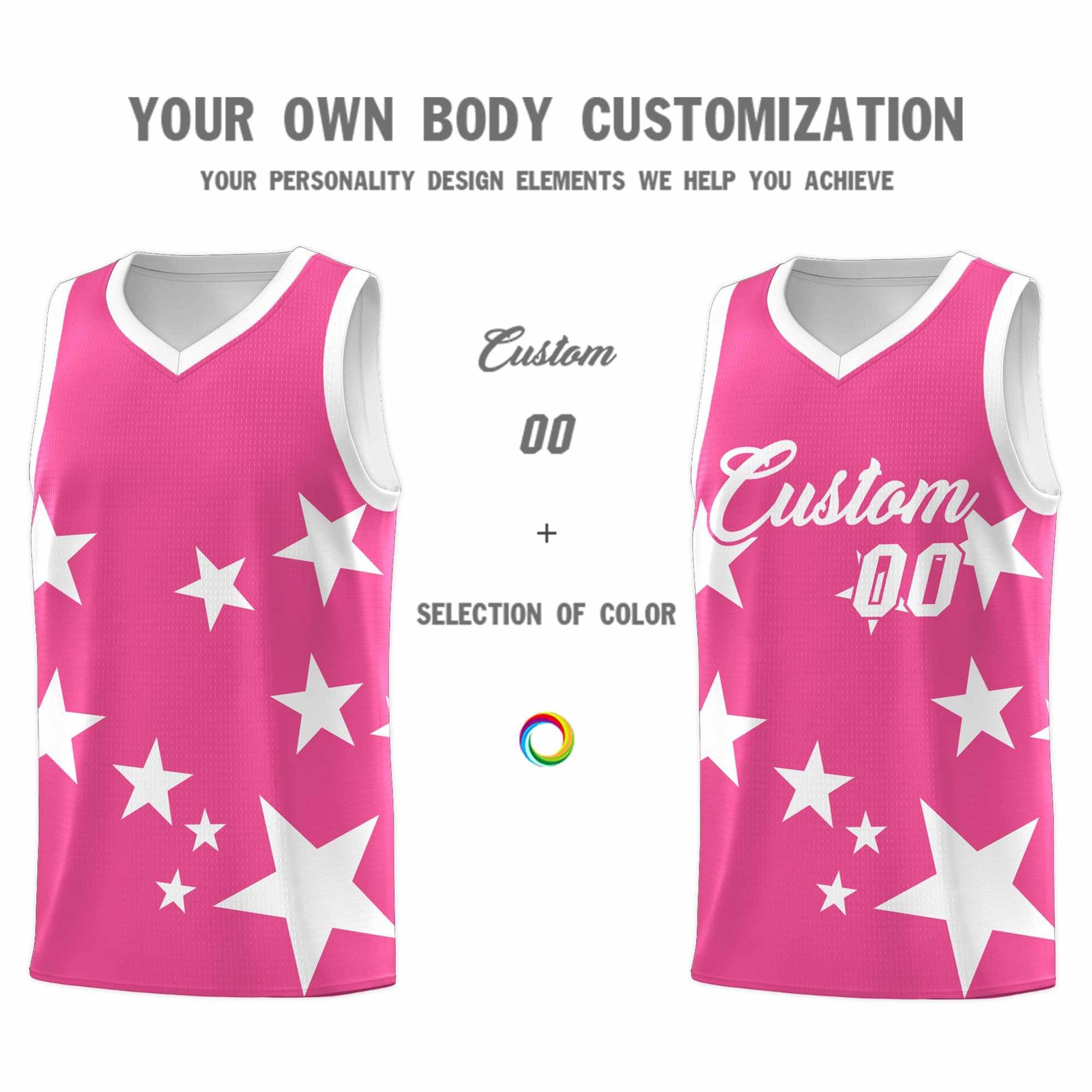 Custom Pink White Graffiti Pattern Star Print Basketball Kits Sets