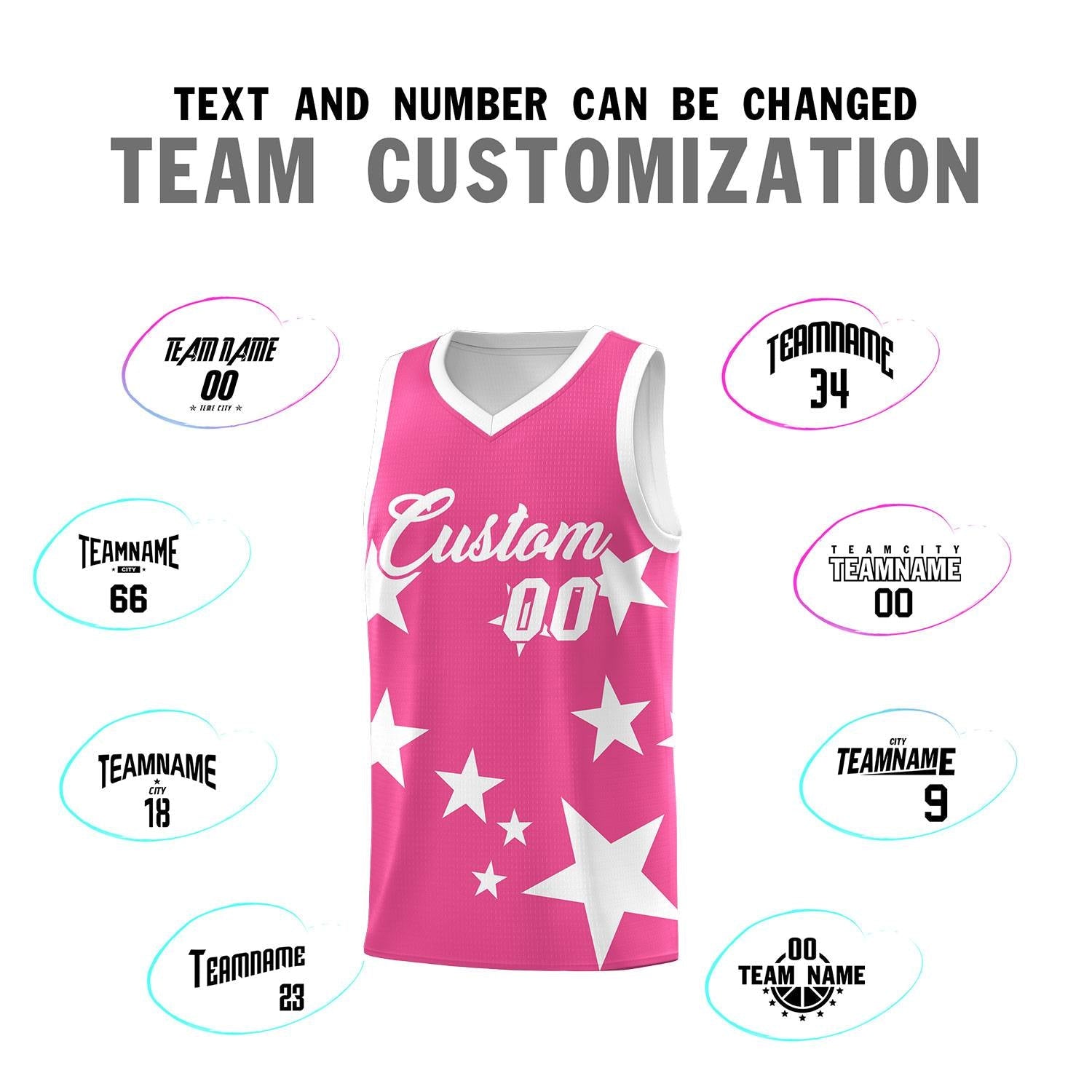 Custom Pink White Graffiti Pattern Star Print Basketball Kits Sets