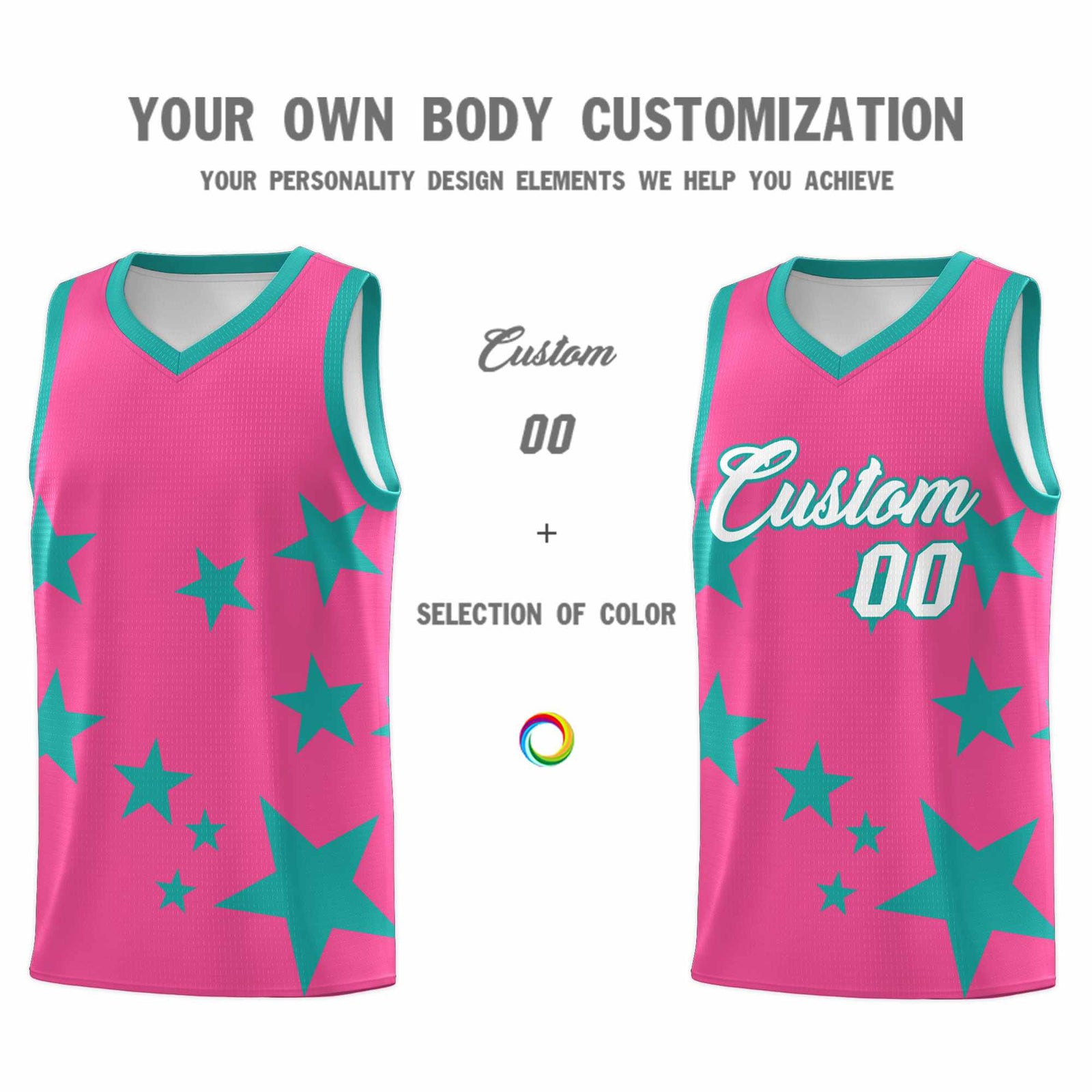 Custom Pink Aqua Graffiti Pattern Star Print Basketball Kits Sets