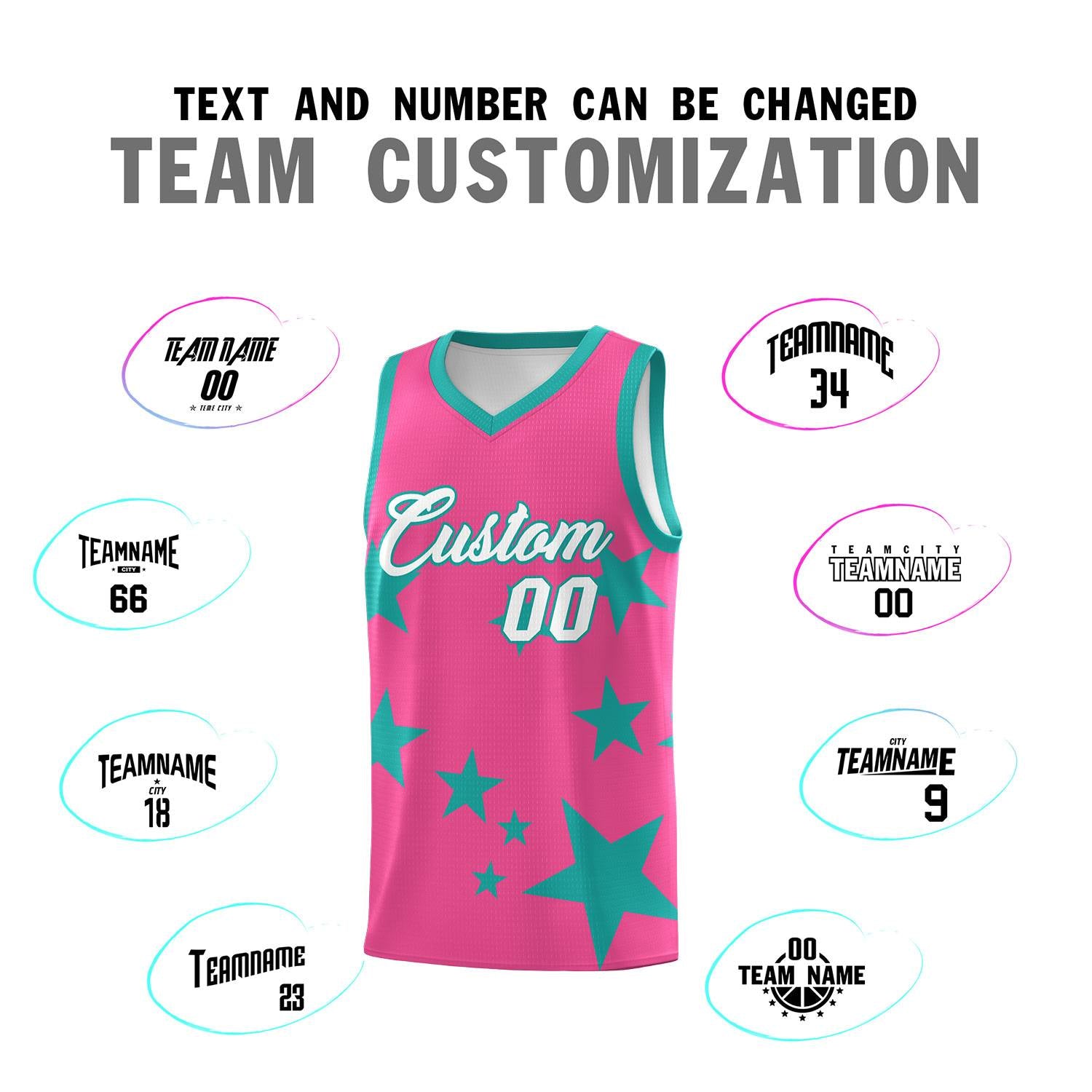 Custom Pink Aqua Graffiti Pattern Star Print Basketball Kits Sets