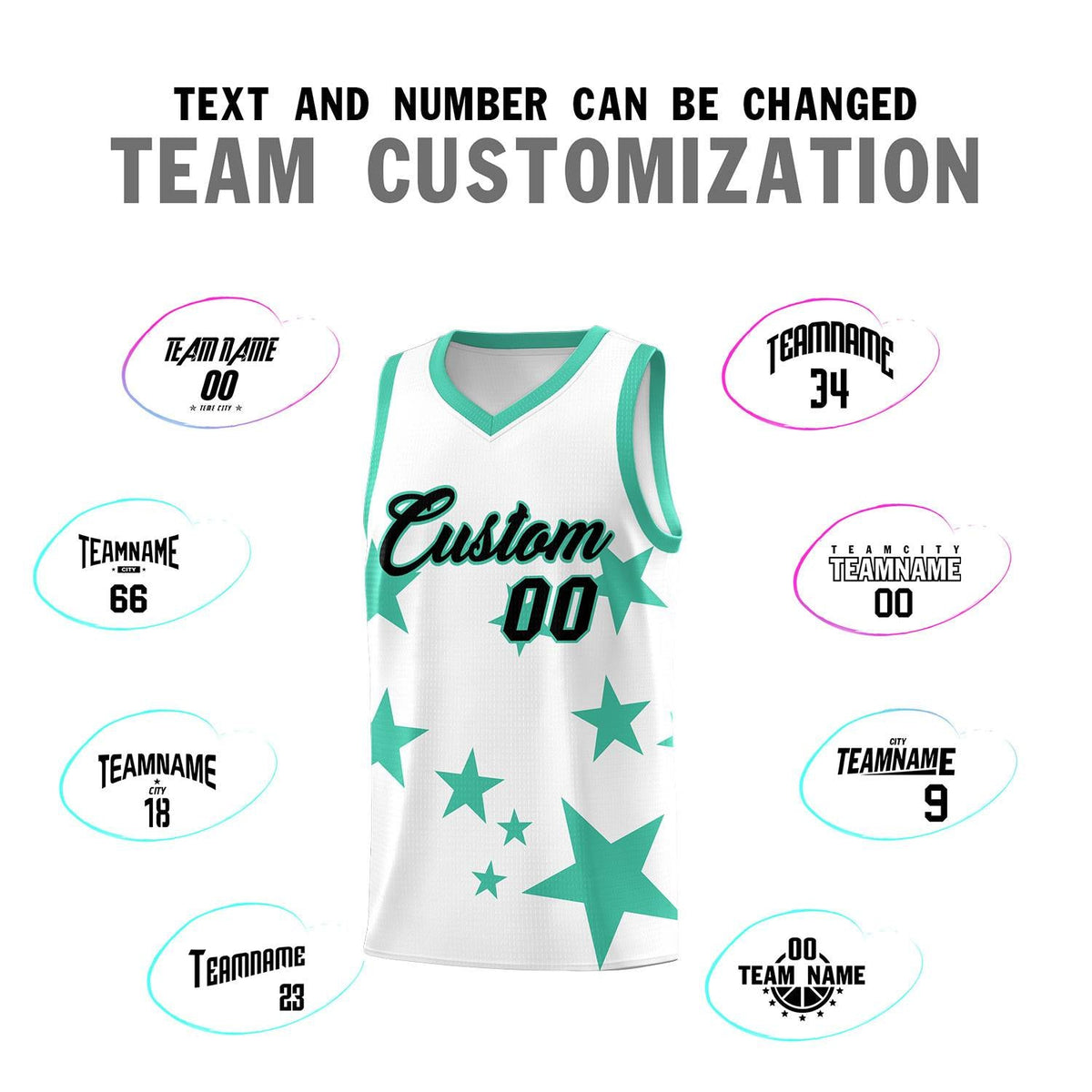 Custom White Bright Green Graffiti Pattern Star Print Basketball Kits Sets