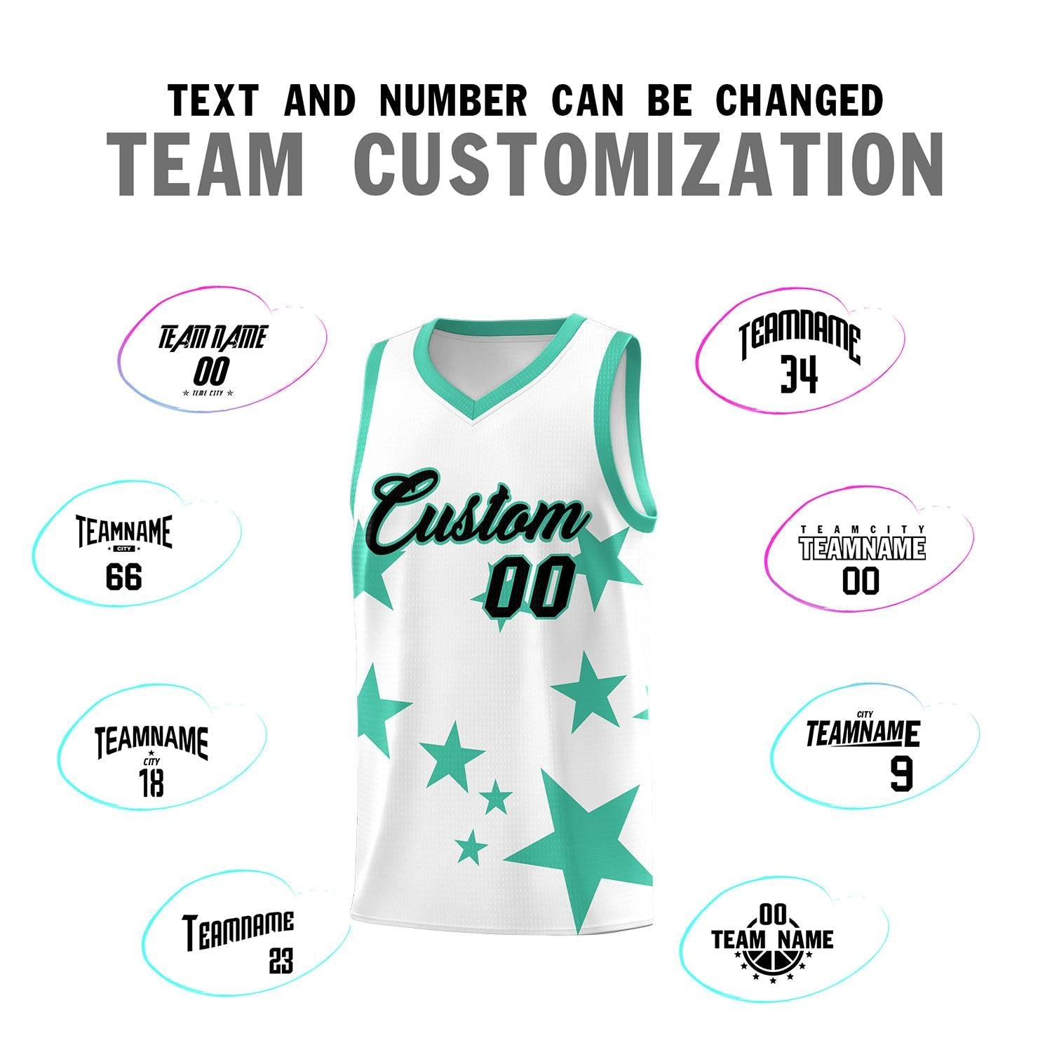 Custom White Bright Green Graffiti Pattern Star Print Basketball Kits Sets