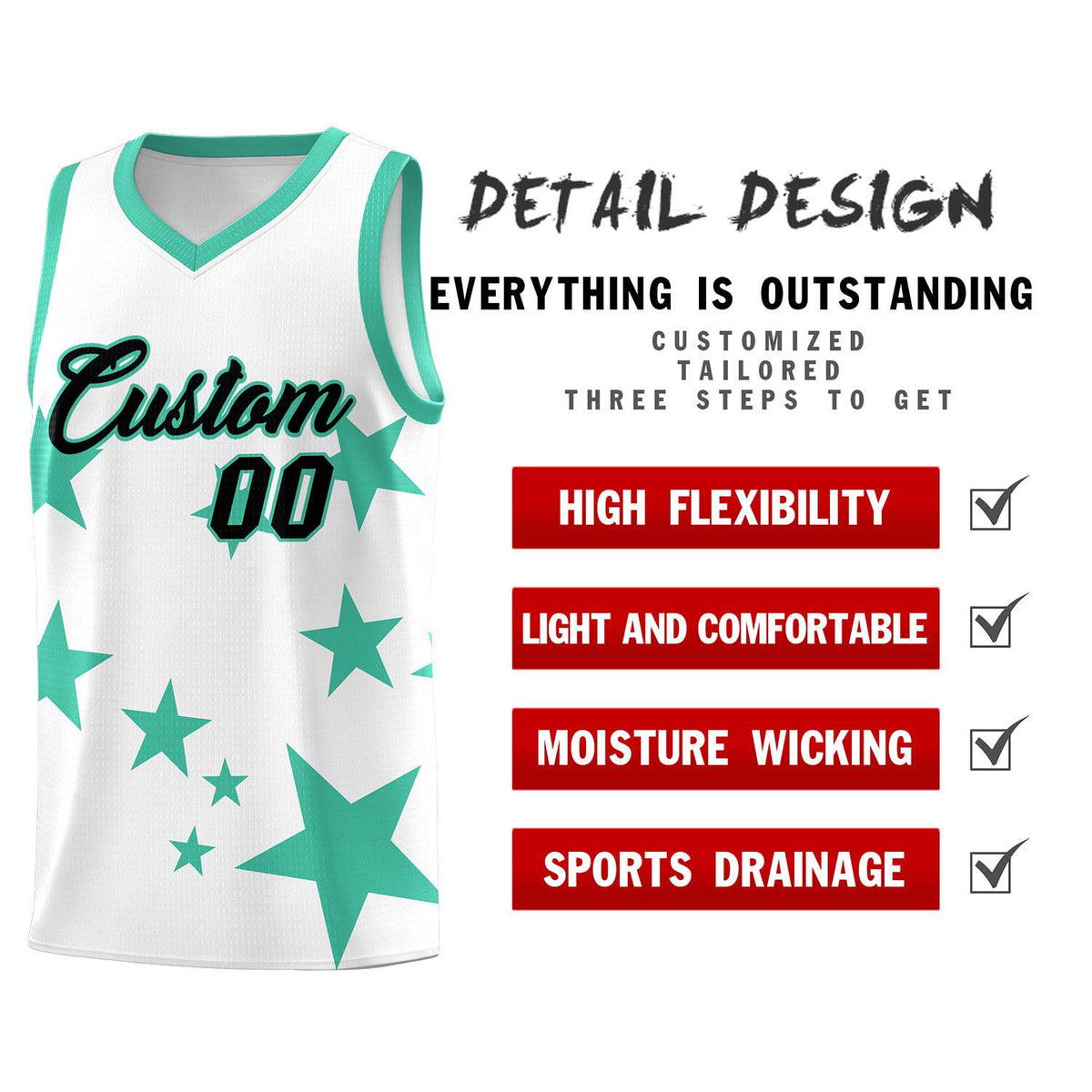 Custom White Bright Green Graffiti Pattern Star Print Basketball Kits Sets
