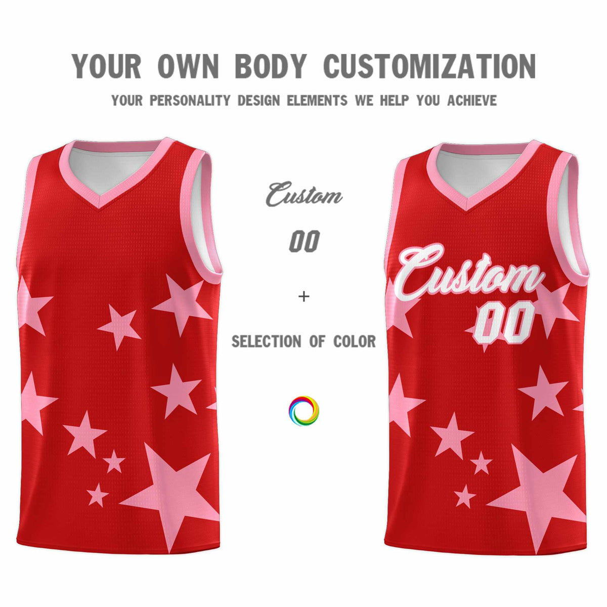 Custom Red Light Pink Graffiti Pattern Star Print Basketball Kits Sets