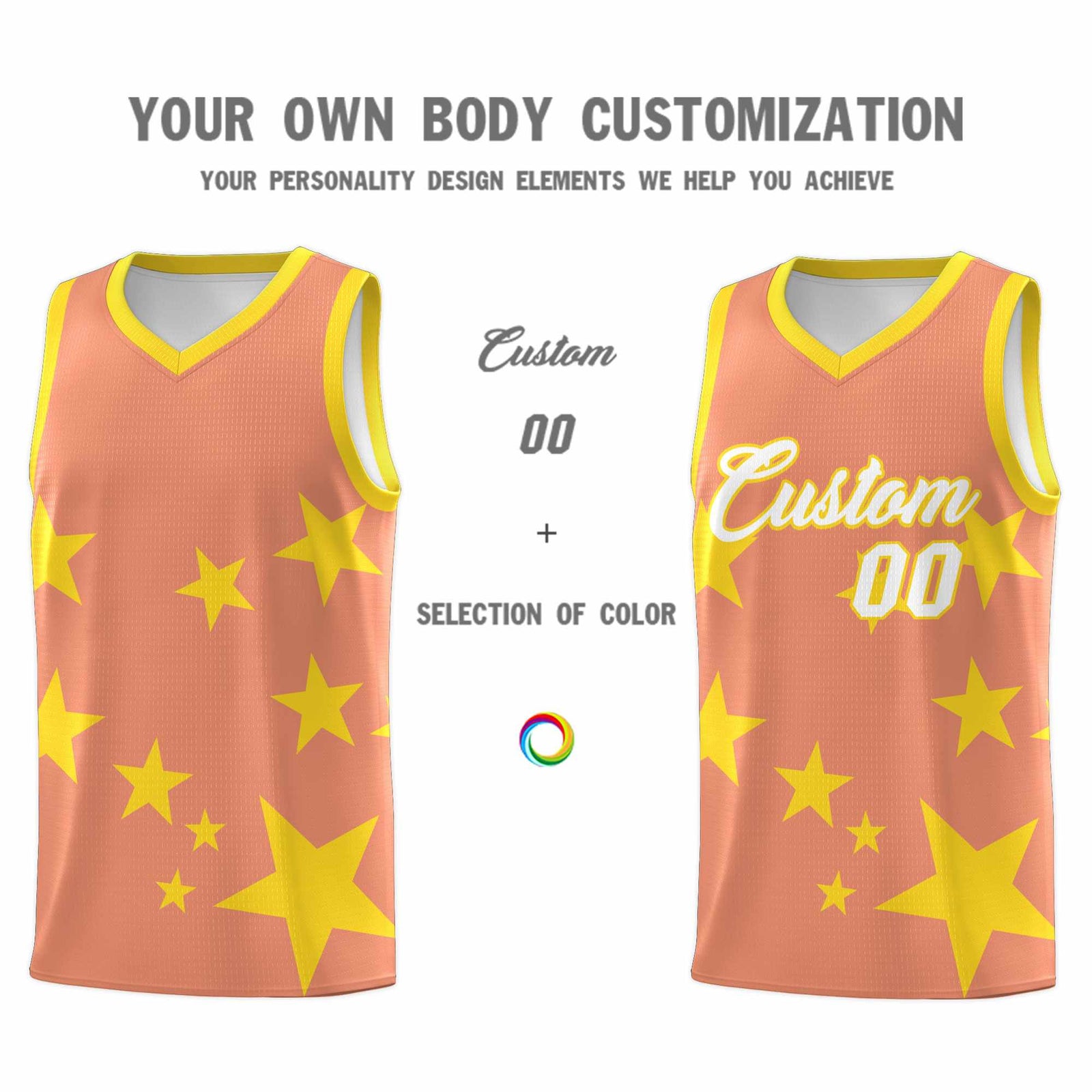 Custom Light Orange Gold Graffiti Pattern Star Print Basketball Kits Sets
