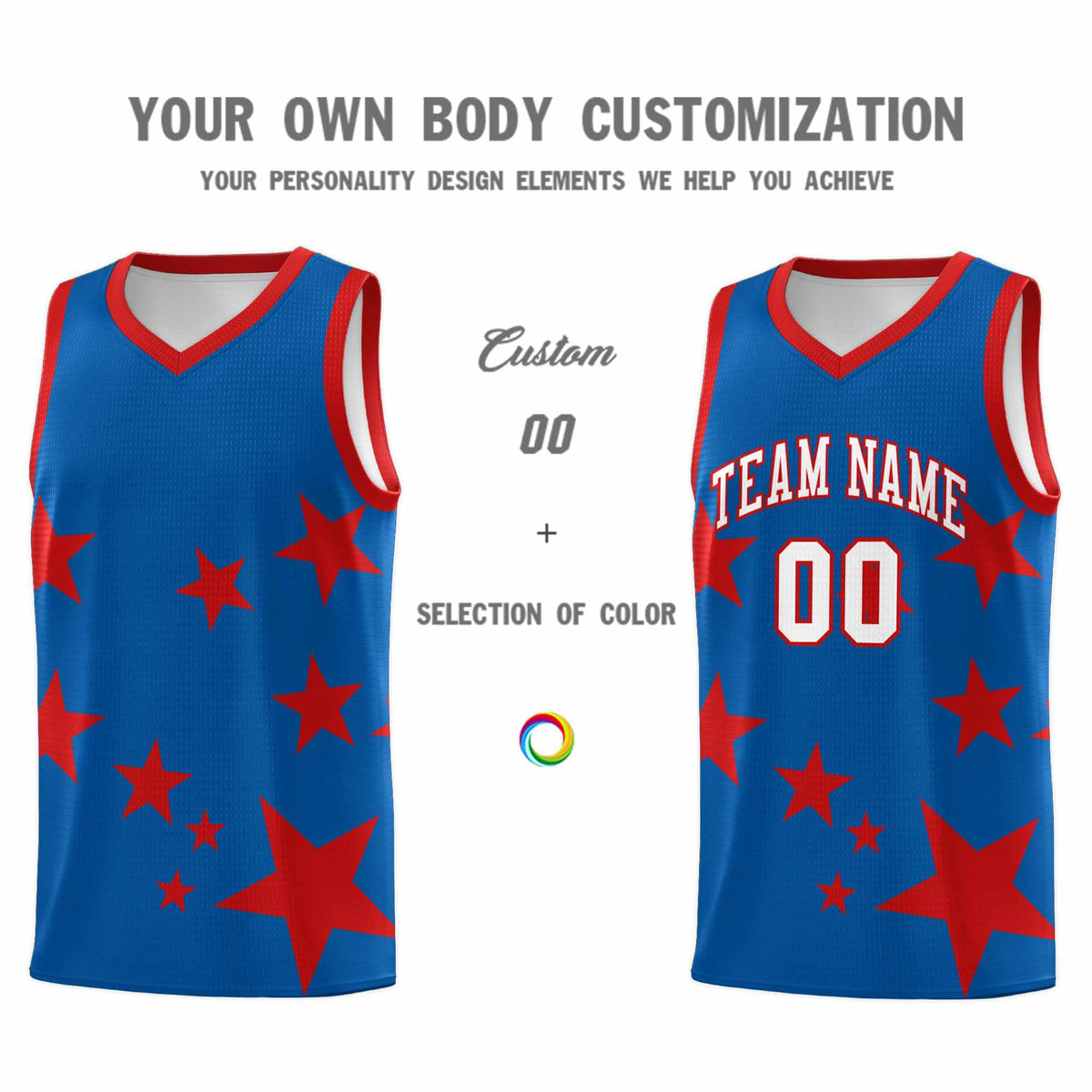 Custom Royal Red Graffiti Pattern Star Print Basketball Kits Sets