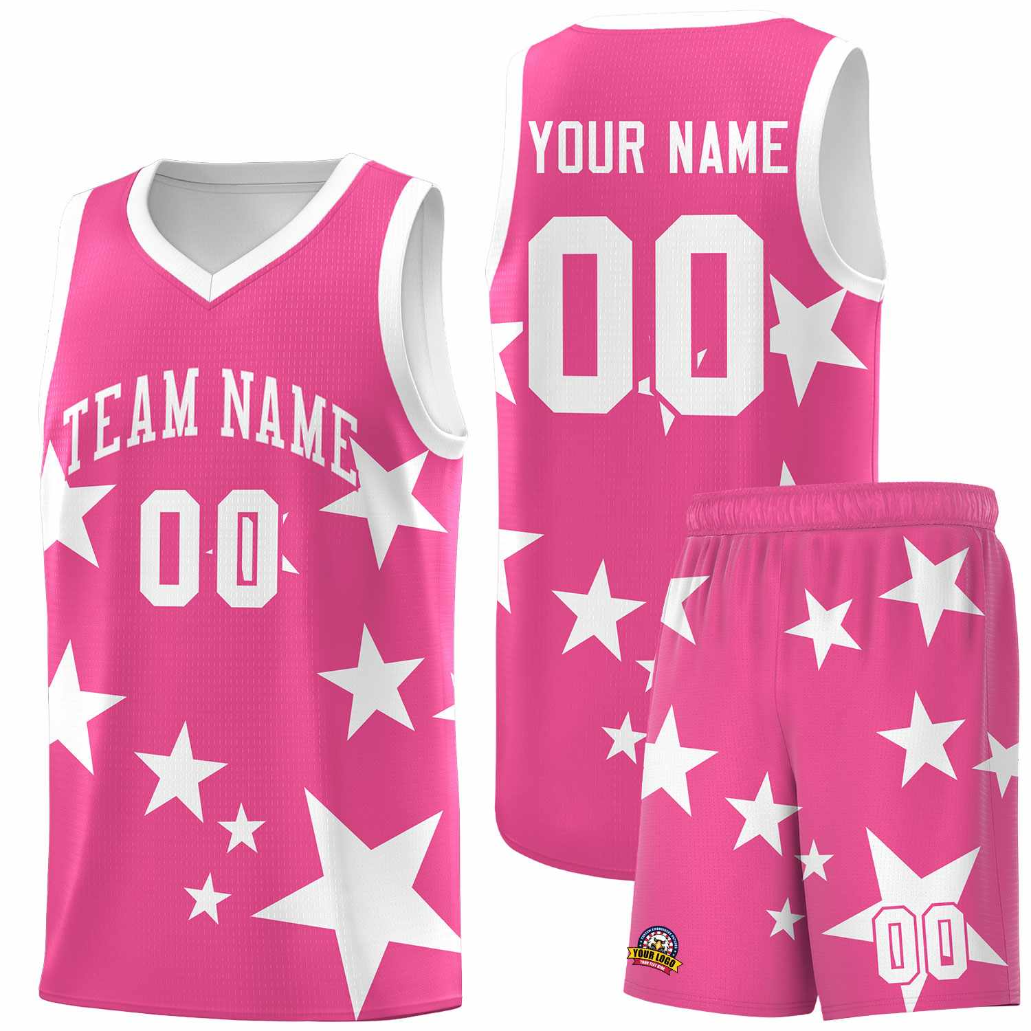 Custom Pink White Graffiti Pattern Star Print Basketball Kits Sets