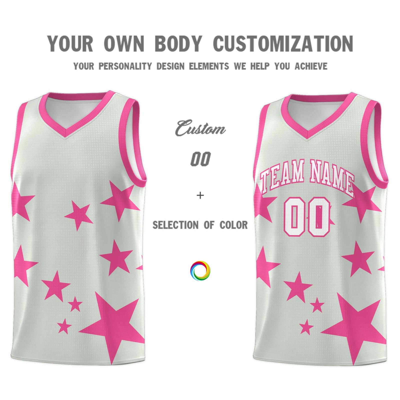 Custom Gray Pink Graffiti Pattern Star Print Basketball Kits Sets