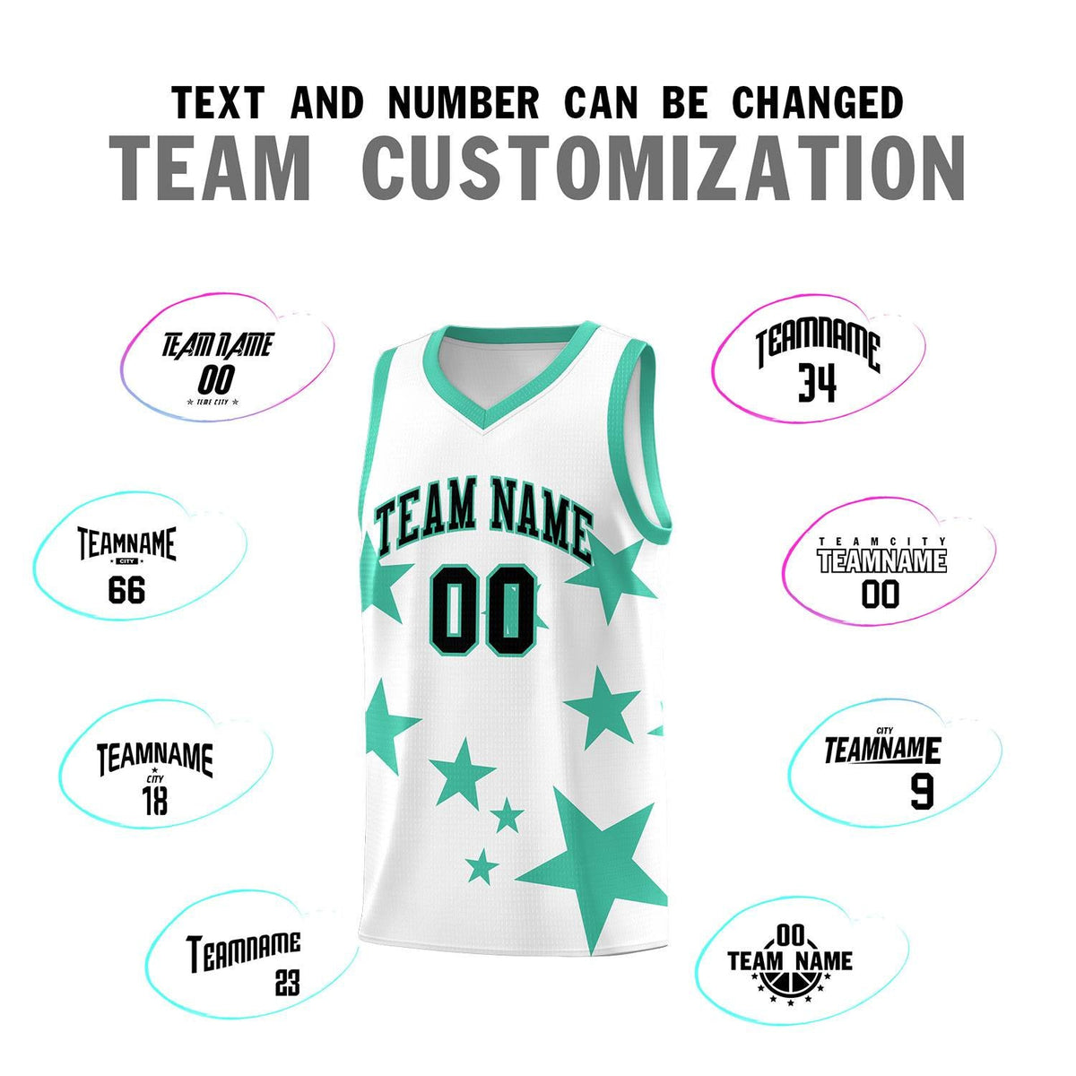 Custom White Bright Green Graffiti Pattern Star Print Basketball Kits Sets