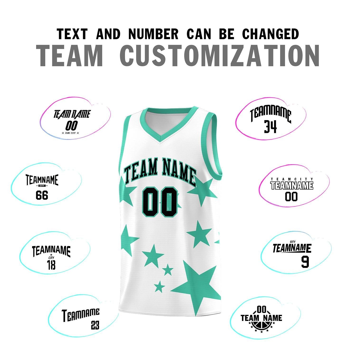 Custom White Bright Green Graffiti Pattern Star Print Basketball Kits Sets