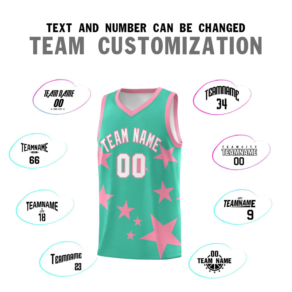 Custom Bright Green Light Pink Graffiti Pattern Star Print Basketball Kits Sets