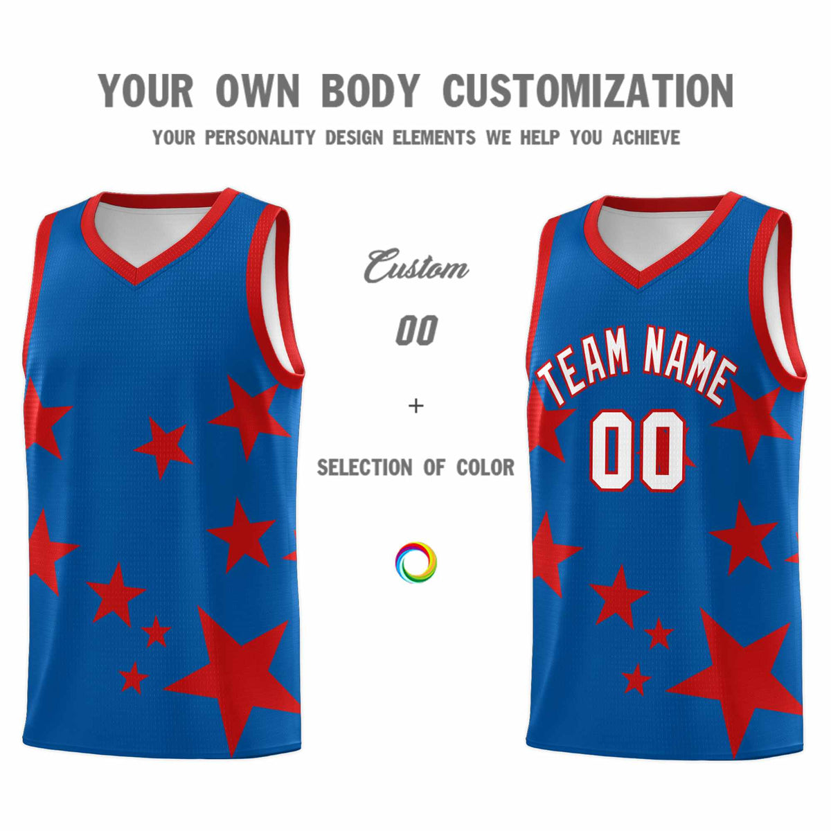 Custom Royal Red Graffiti Pattern Star Print Basketball Kits Sets