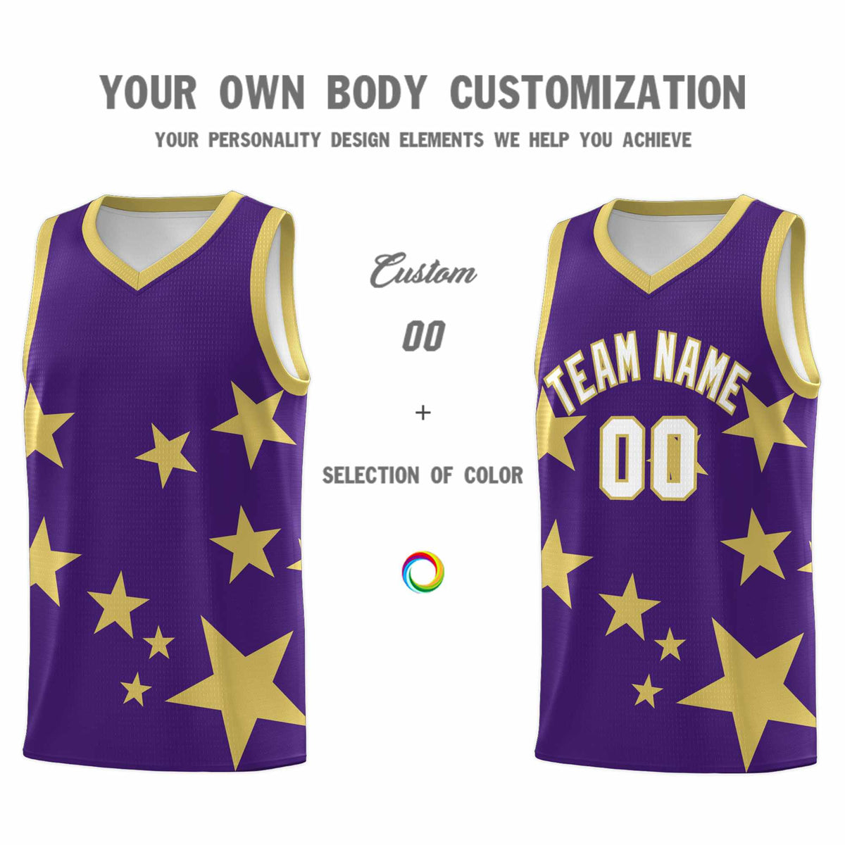 Custom Purple Old Gold Graffiti Pattern Star Print Basketball Kits Sets