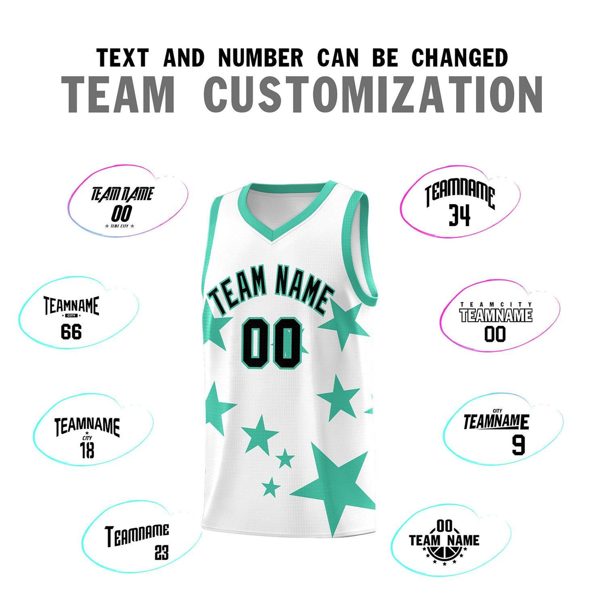 Custom White Bright Green Graffiti Pattern Star Print Basketball Kits Sets