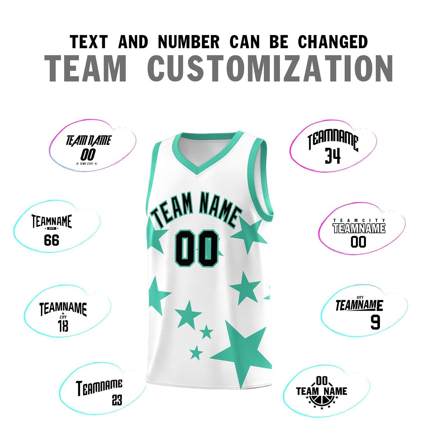 Custom White Bright Green Graffiti Pattern Star Print Basketball Kits Sets