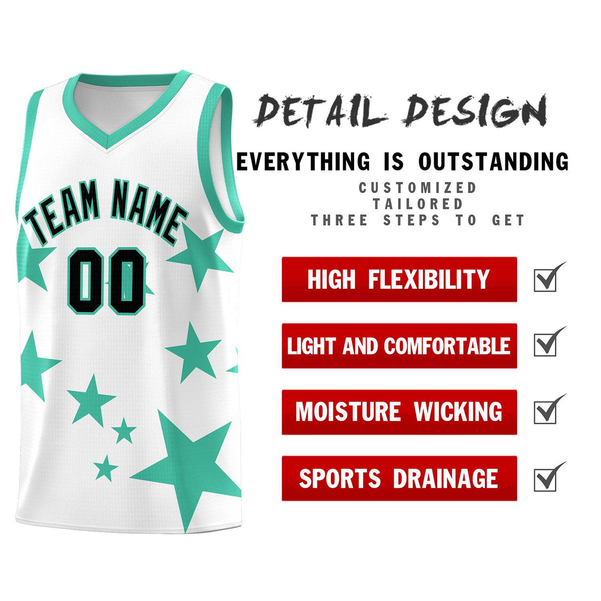 Custom White Bright Green Graffiti Pattern Star Print Basketball Kits Sets