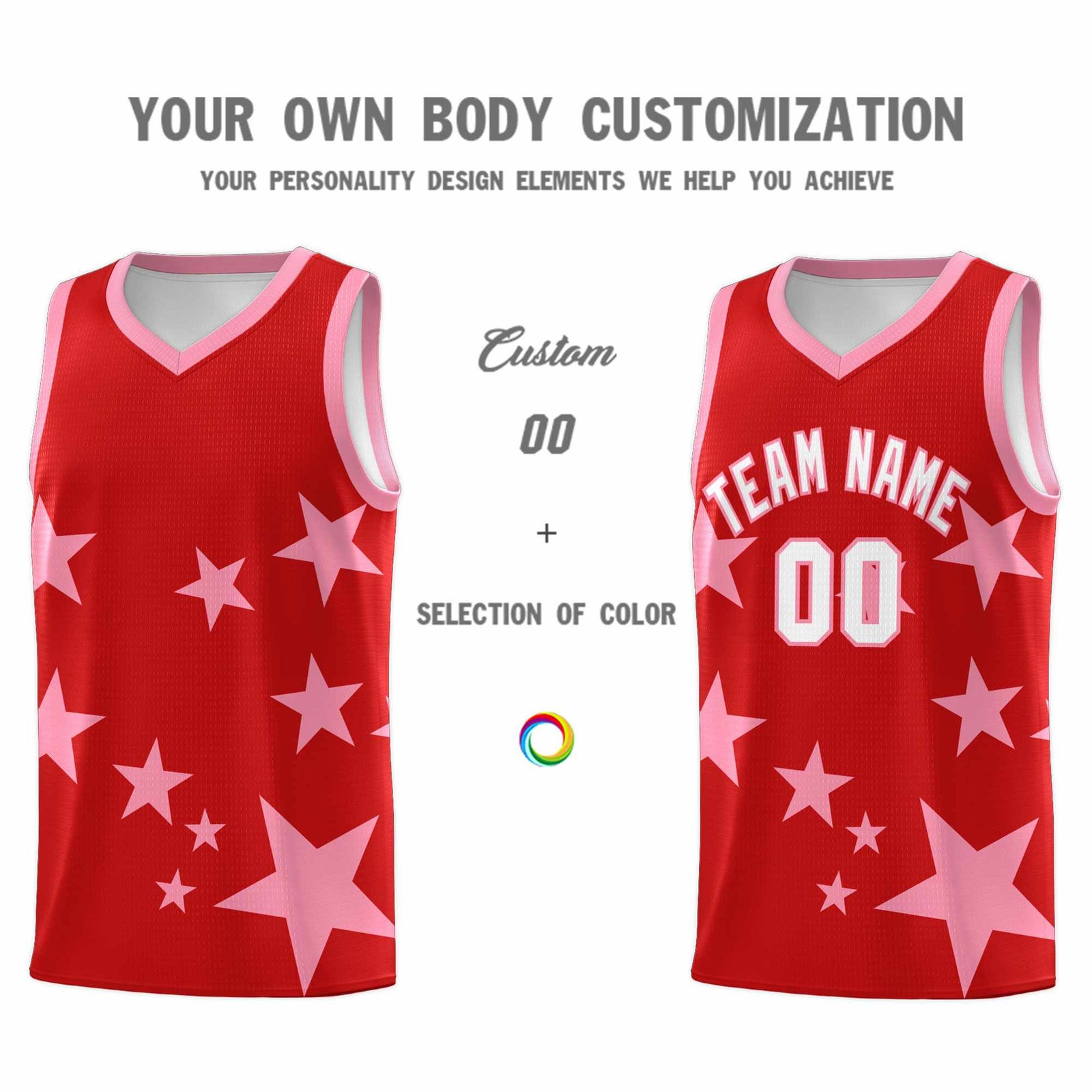 Custom Red Light Pink Graffiti Pattern Star Print Basketball Kits Sets