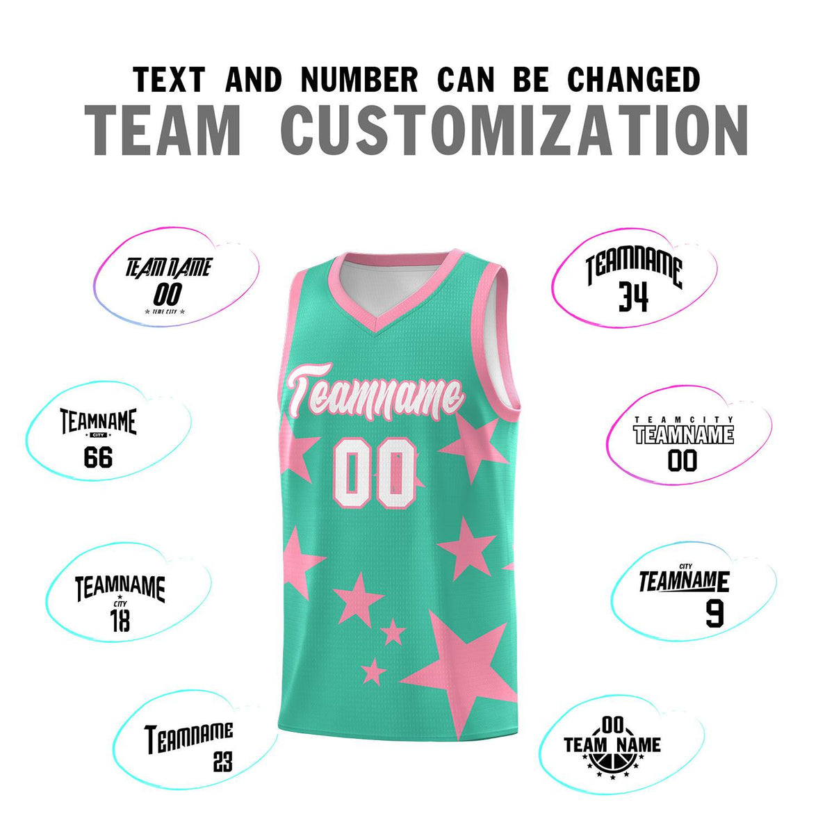 Custom Bright Green Light Pink Graffiti Pattern Star Print Basketball Kits Sets