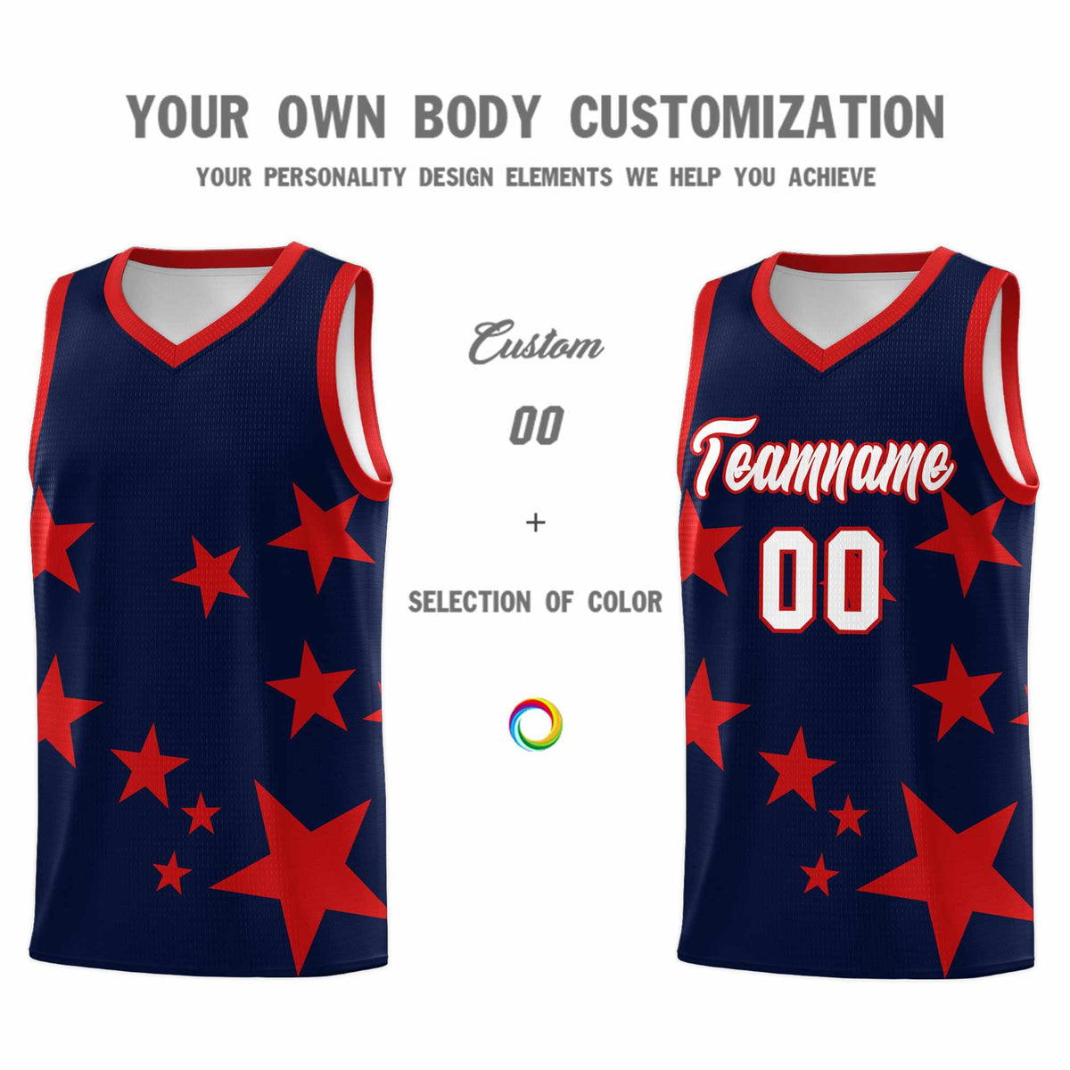 Custom Navy Red Graffiti Pattern Star Print Basketball Kits Sets