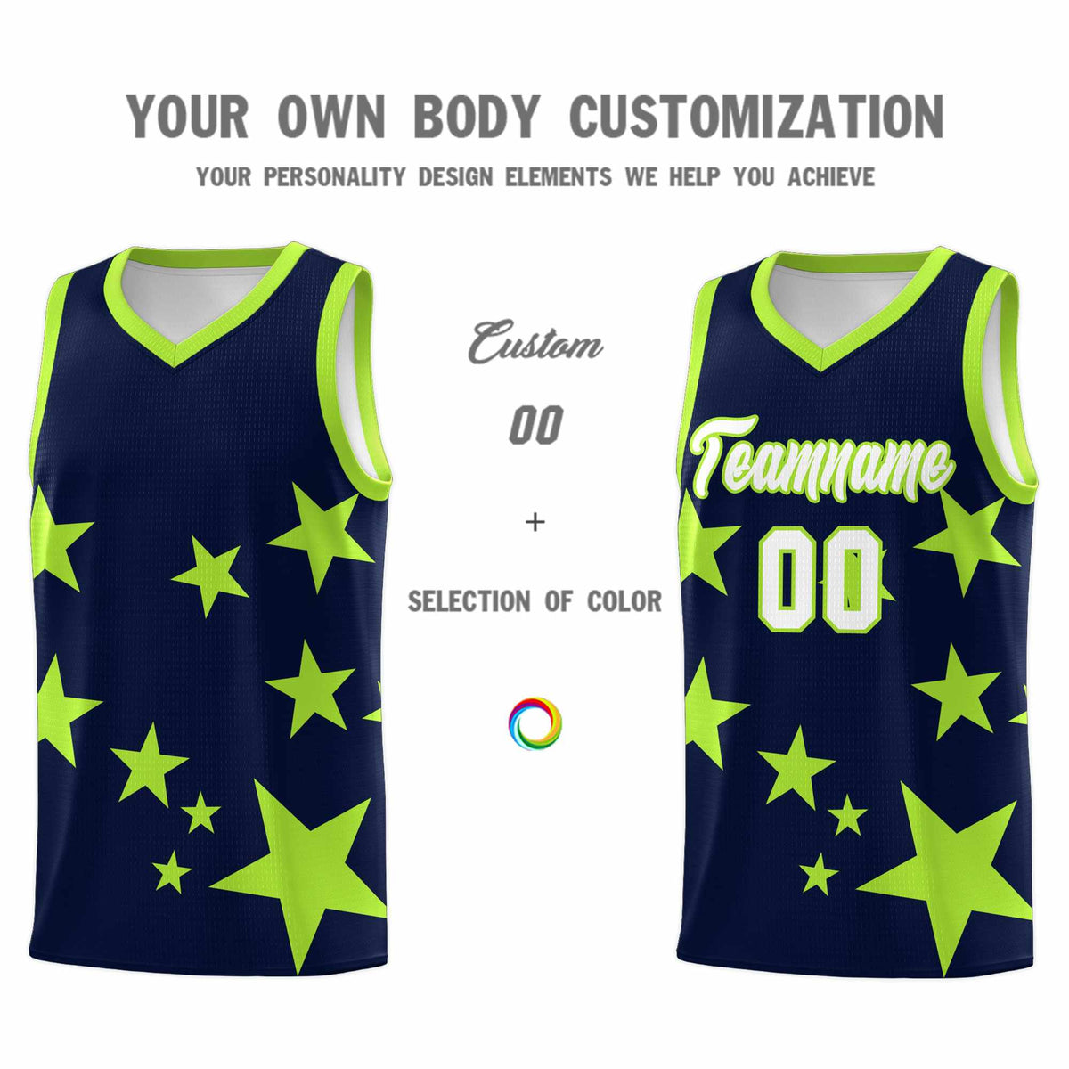 Custom Navy Light Green Graffiti Pattern Star Print Basketball Kits Sets