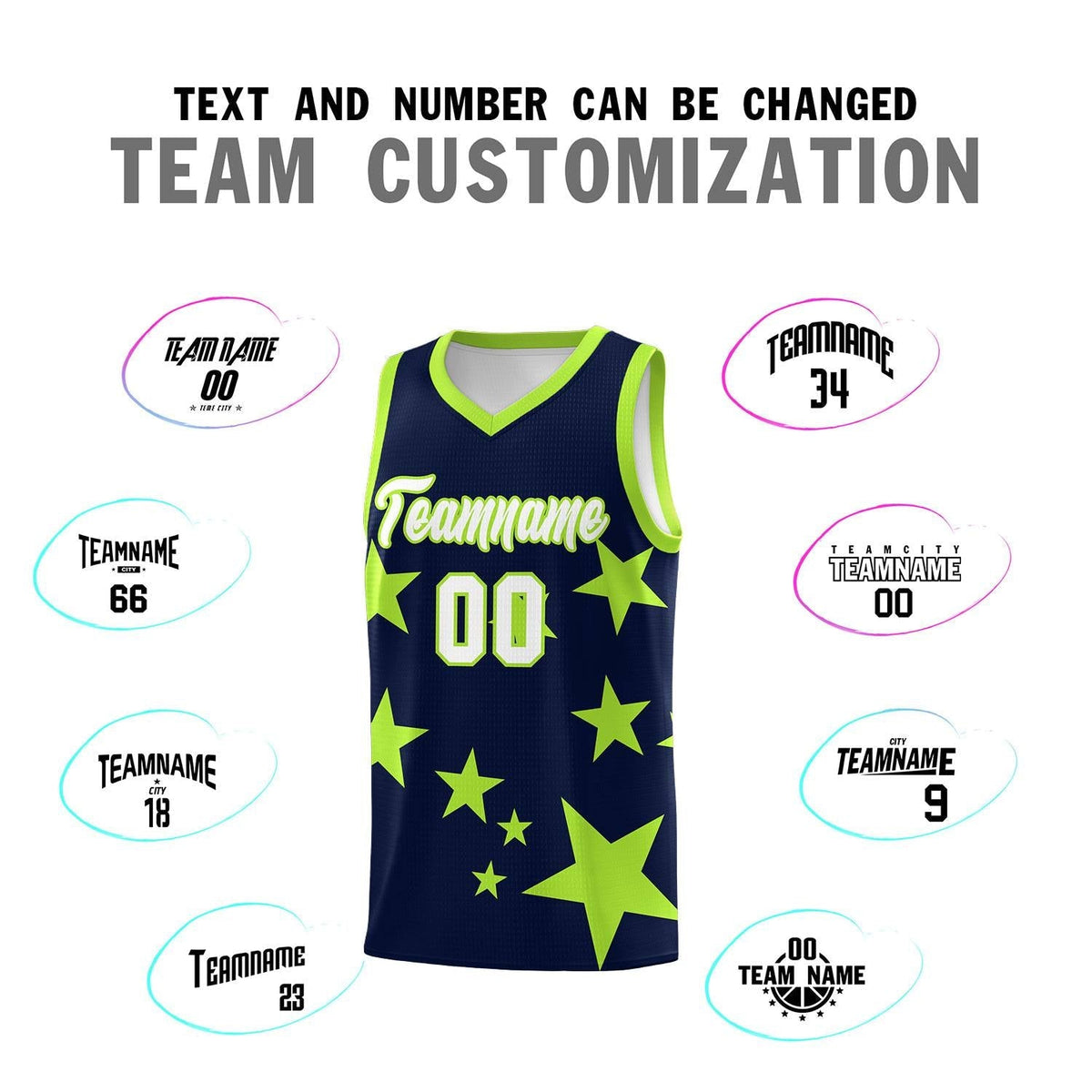 Custom Navy Light Green Graffiti Pattern Star Print Basketball Kits Sets