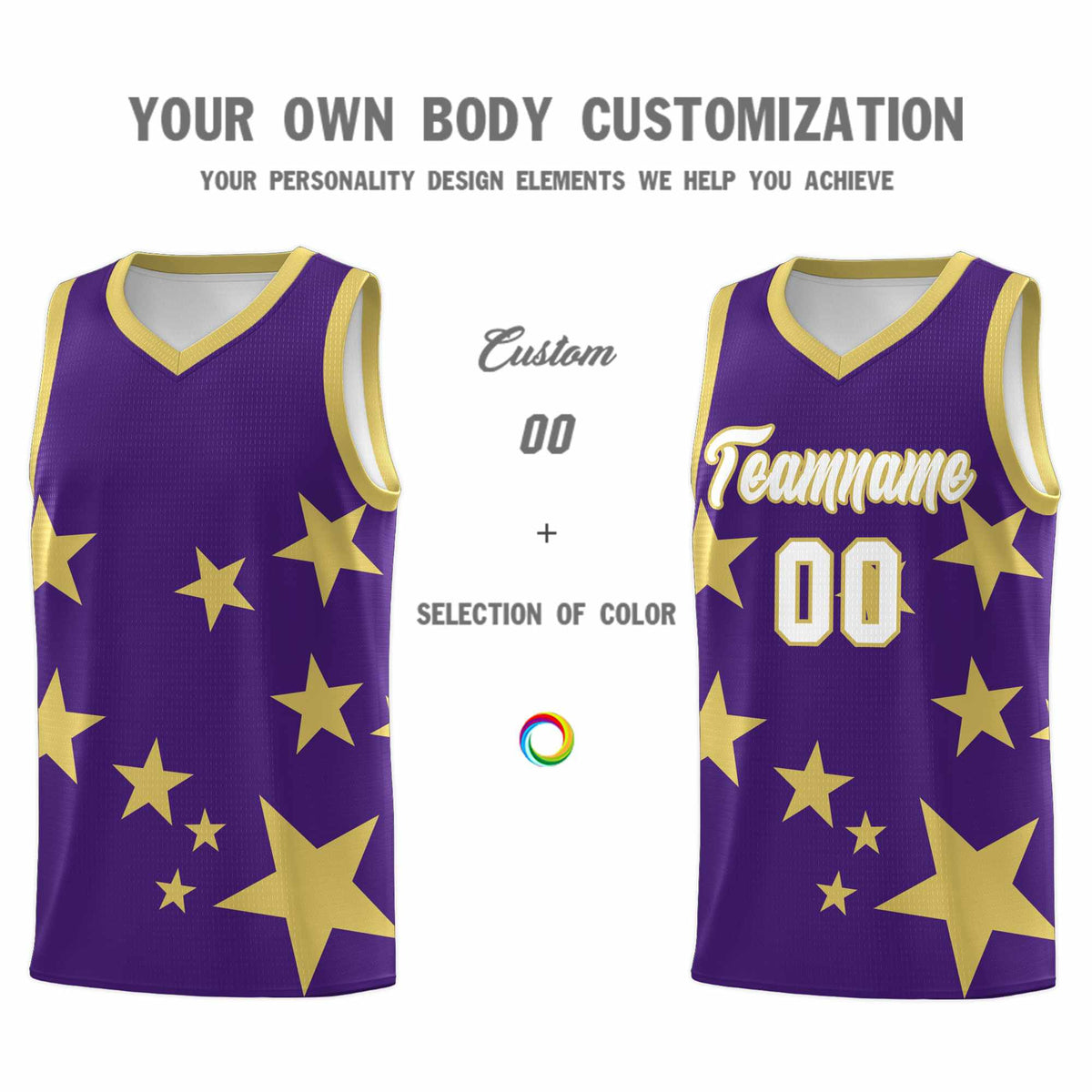 Custom Purple Old Gold Graffiti Pattern Star Print Basketball Kits Sets
