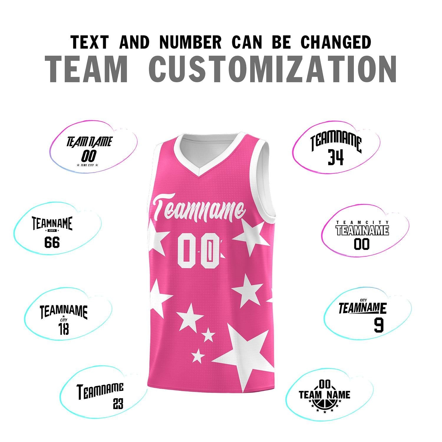 Custom Pink White Graffiti Pattern Star Print Basketball Kits Sets