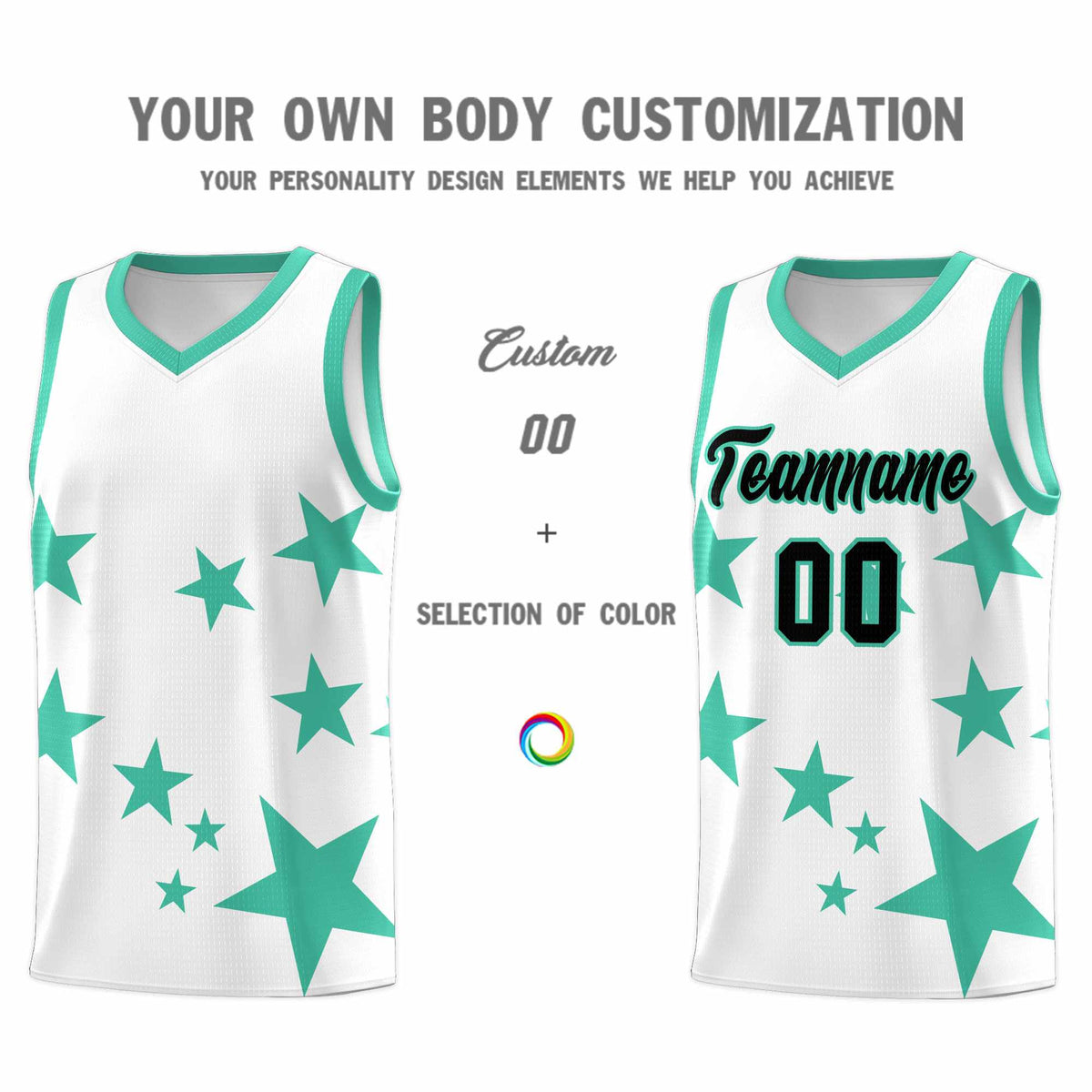 Custom White Bright Green Graffiti Pattern Star Print Basketball Kits Sets