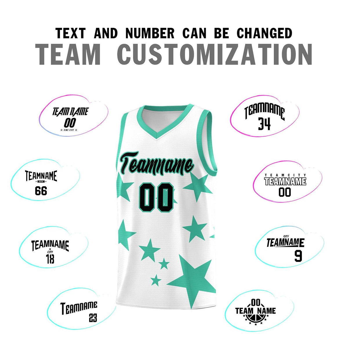 Custom White Bright Green Graffiti Pattern Star Print Basketball Kits Sets